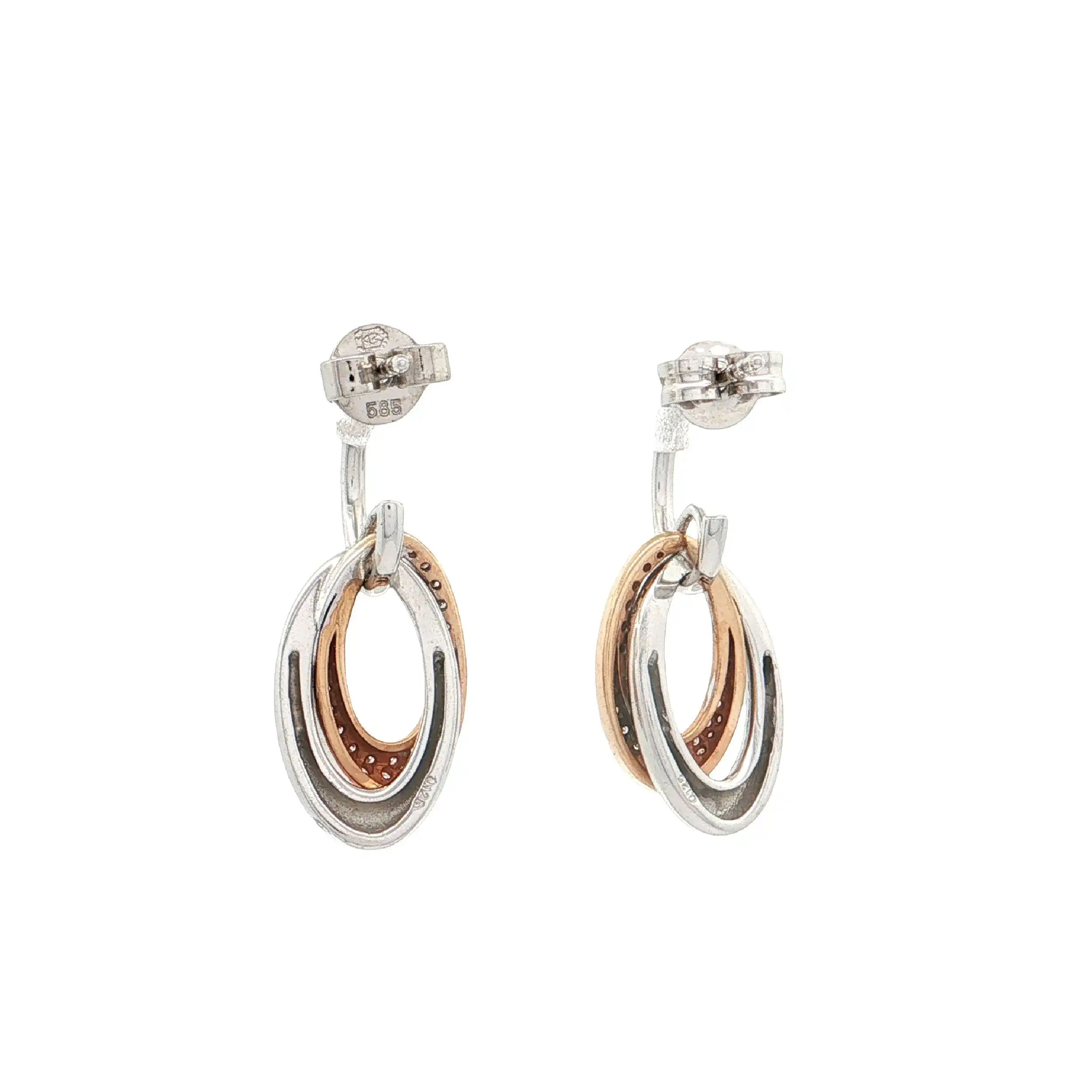 Ohrhänger Bicolor mit Brillanten, graviert mit 0,125ct pro Seite