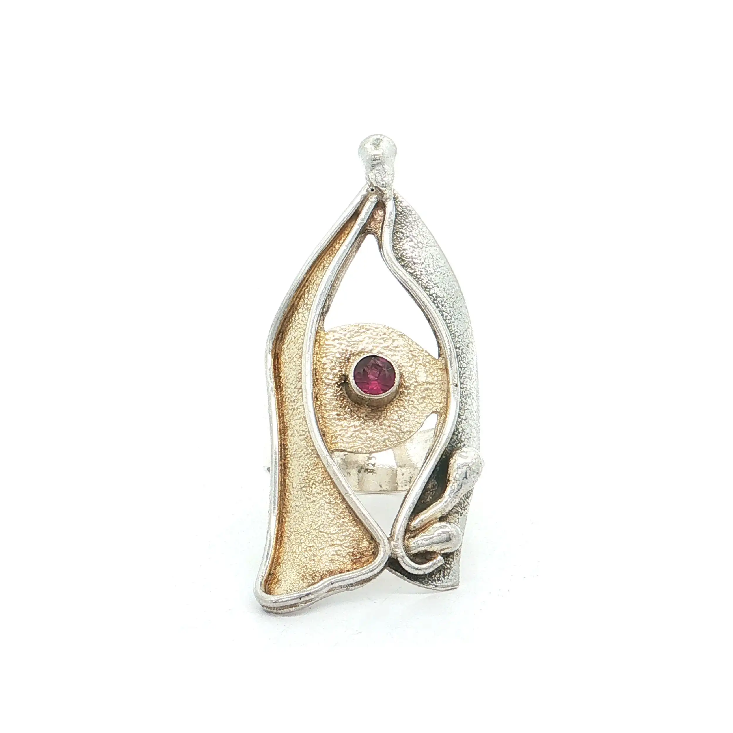 Ring Silber teilvergoldet mit pinkem Farbstein