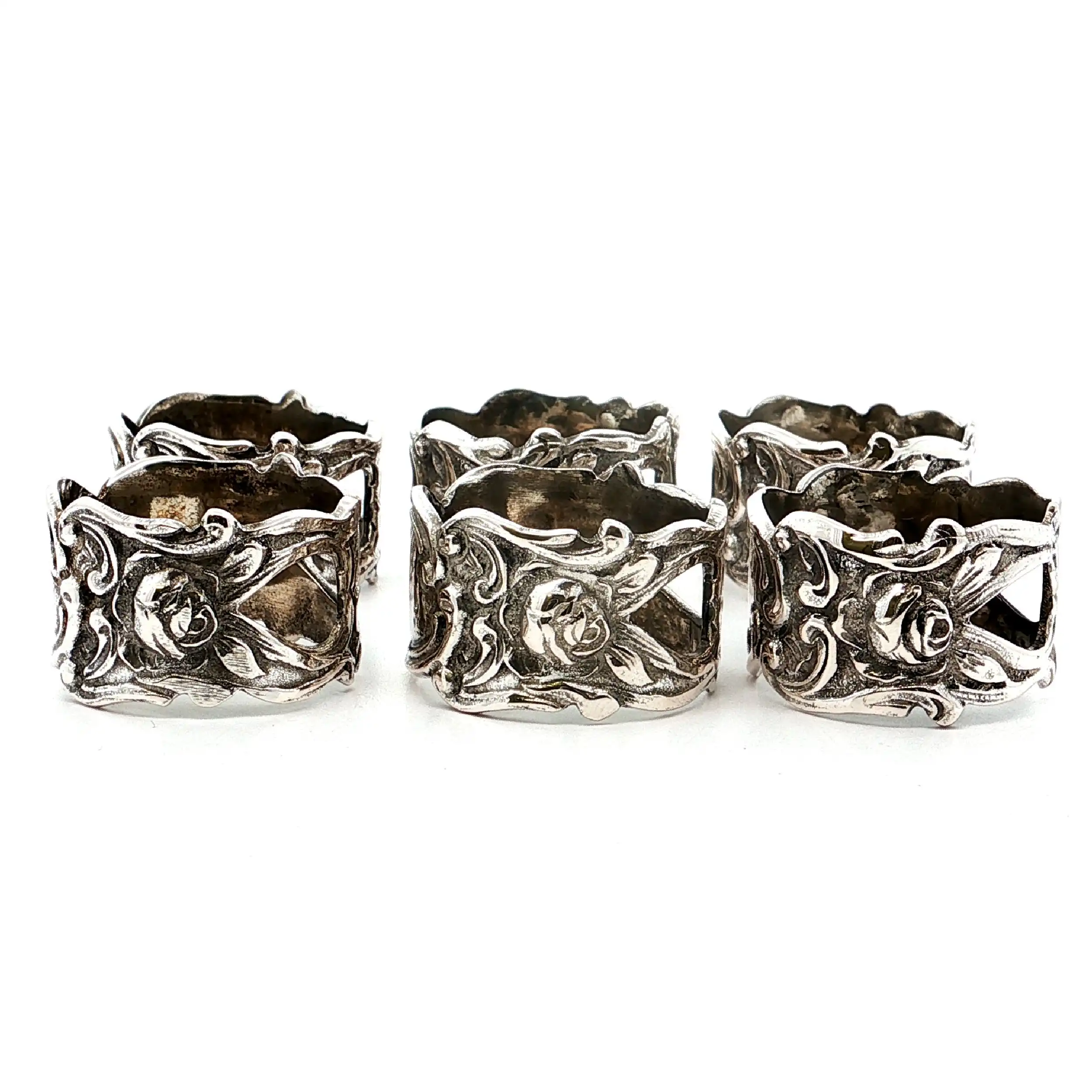 6 Serviettenringe Silber 6 Serviettenringe Silber