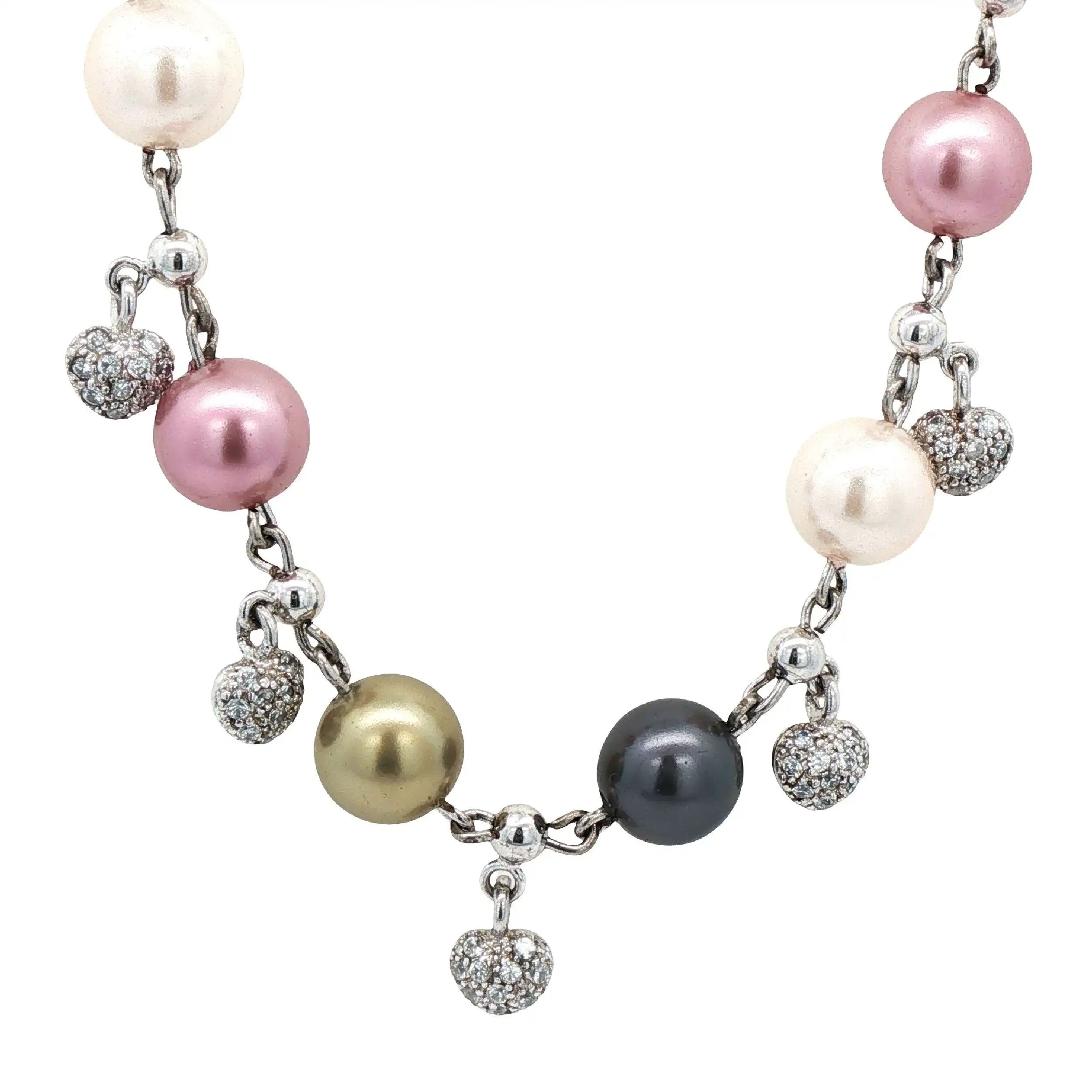 Collier Silber mit bunten Perlen und Zirkonia Collier Silber mit bunten Perlen und Zirkonia