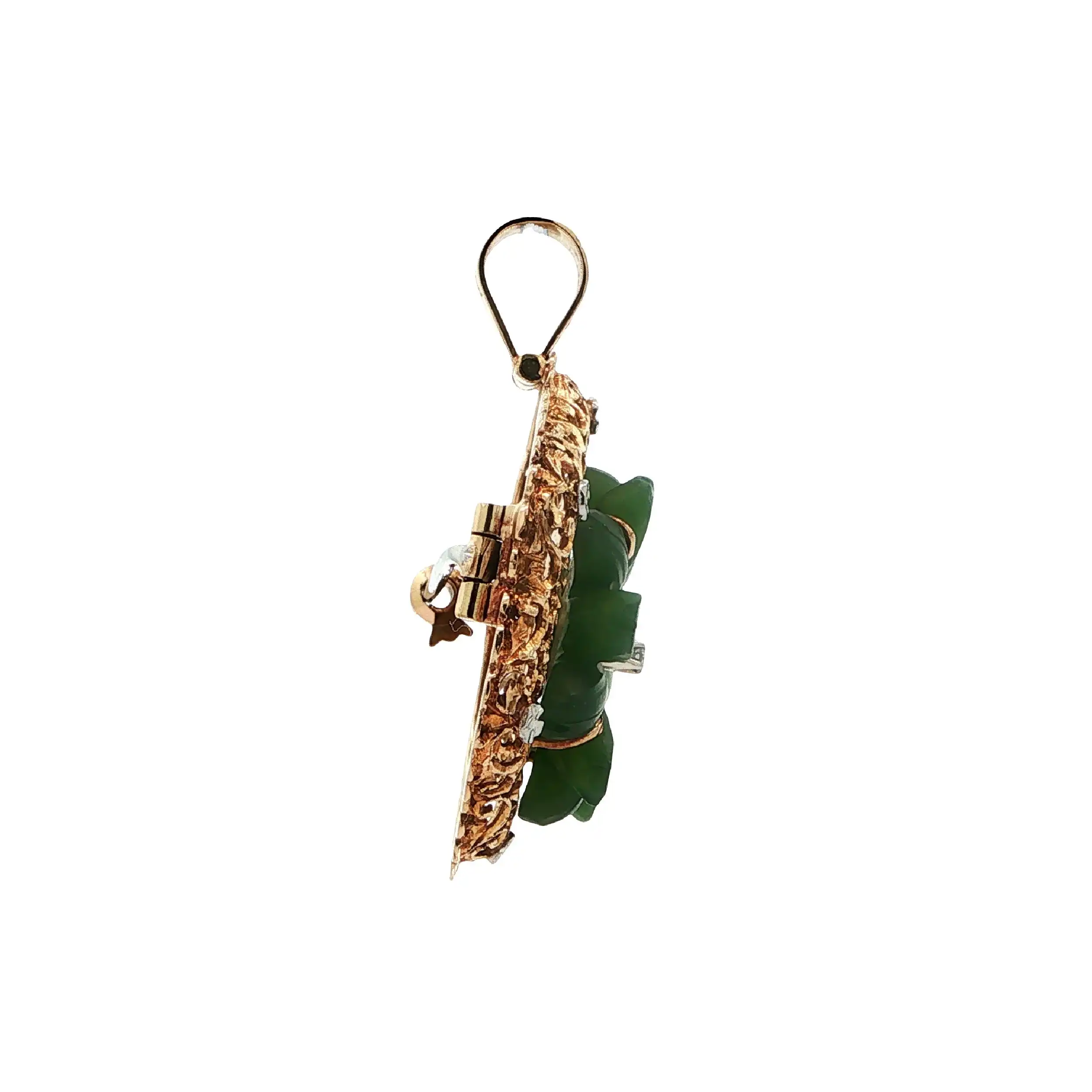 Brosche / Anhänger Bicolor mit Jade Blüte & Diamant