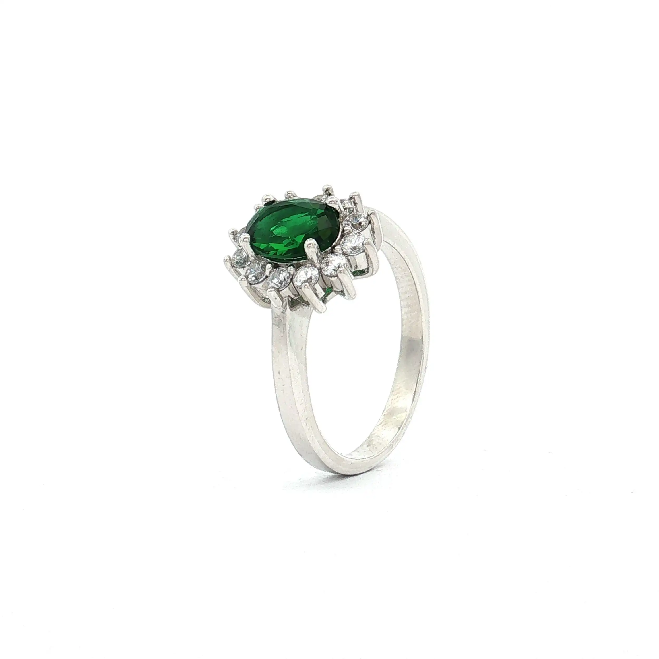 Ring Silber mit grünem Stein und Zirkonia