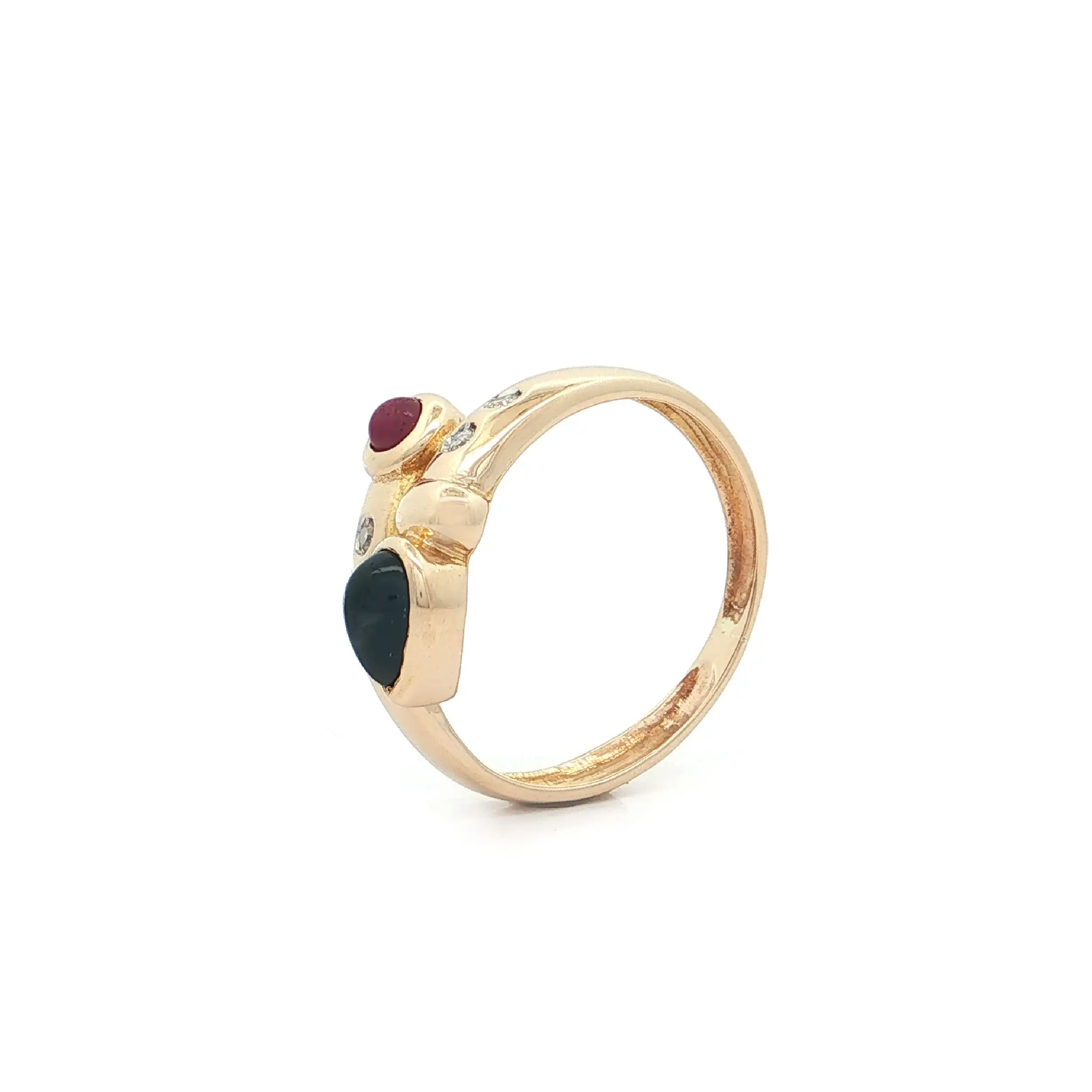 Ring Gelbgold mit Diamanten, Saphir- und Rubin Cabochon