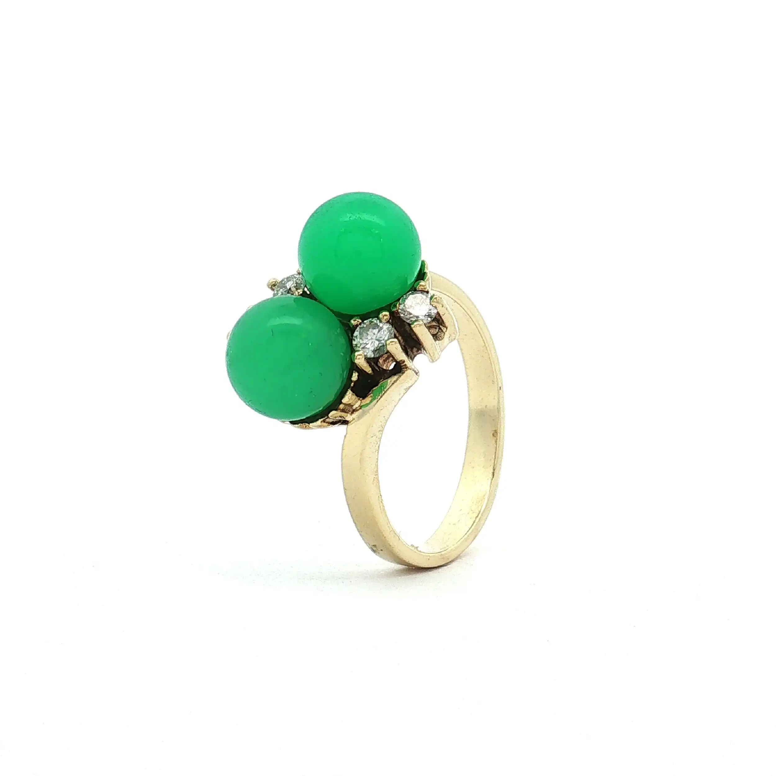 Ring Gelbgold mit Brillanten Chrysopras Cabochons