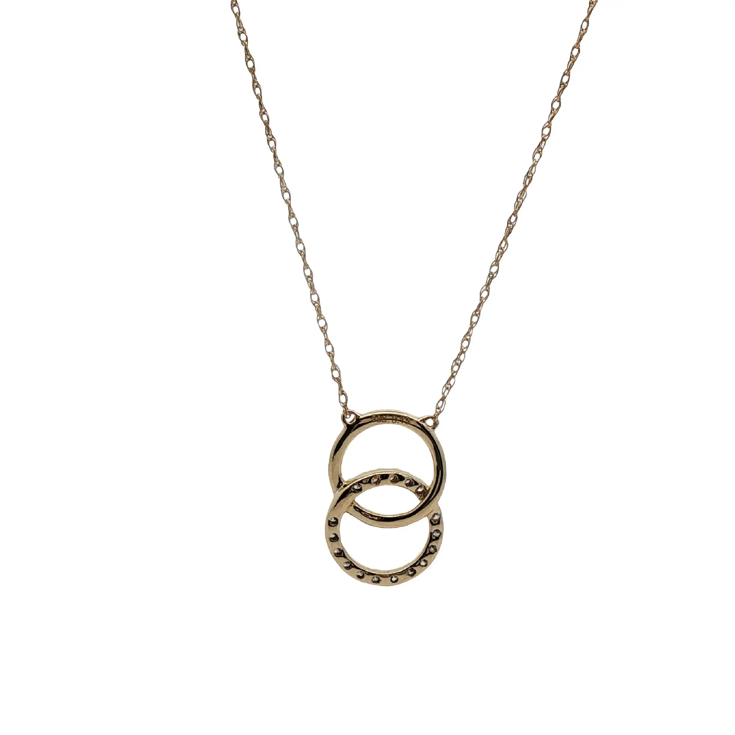 Kette Gelbgold mit festem doppelten Ringanhänger und Brillanten