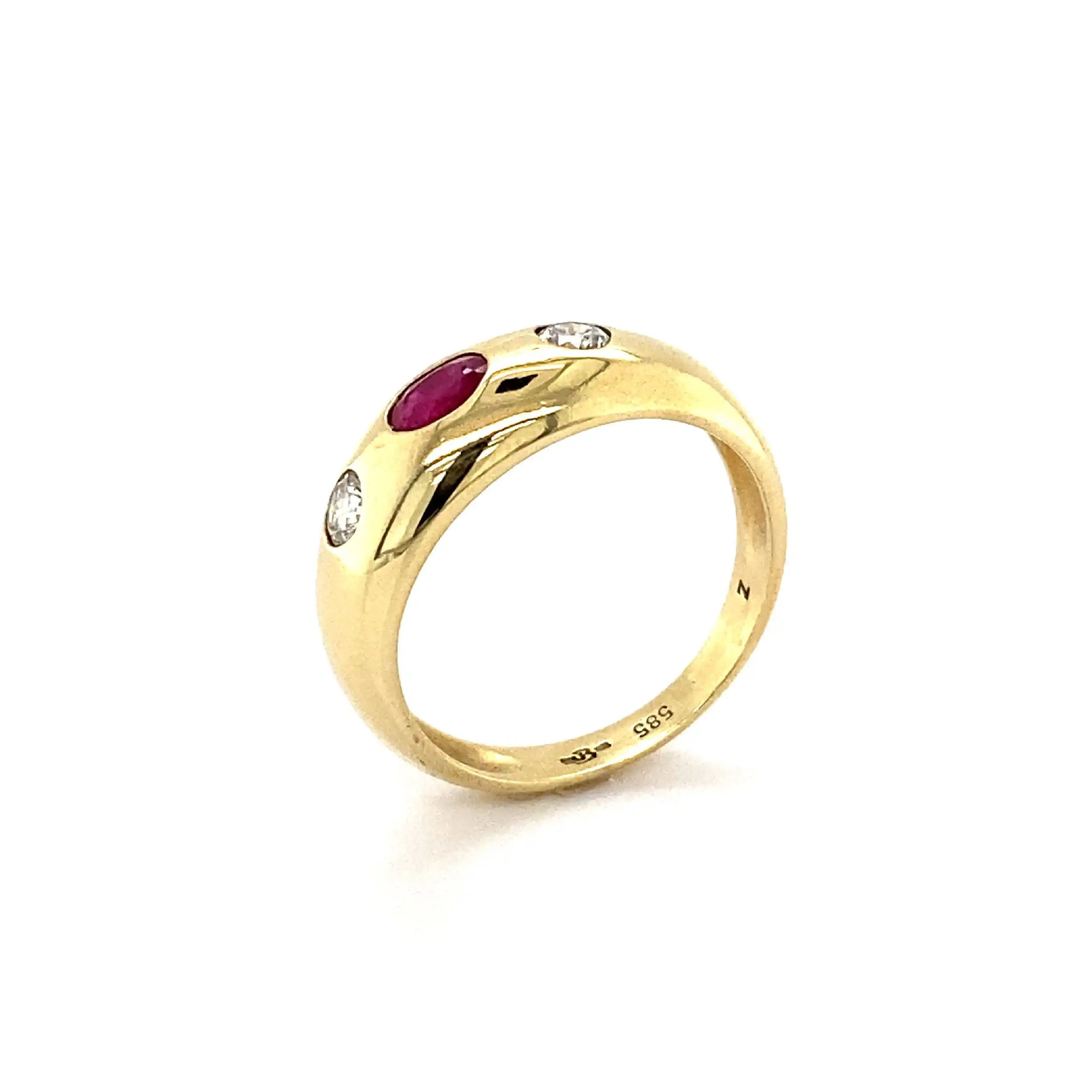 Ring Gelbgold mit rotem Farbstein und Zirkonia Ring Gelbgold mit rotem Farbstein und Zirkonia