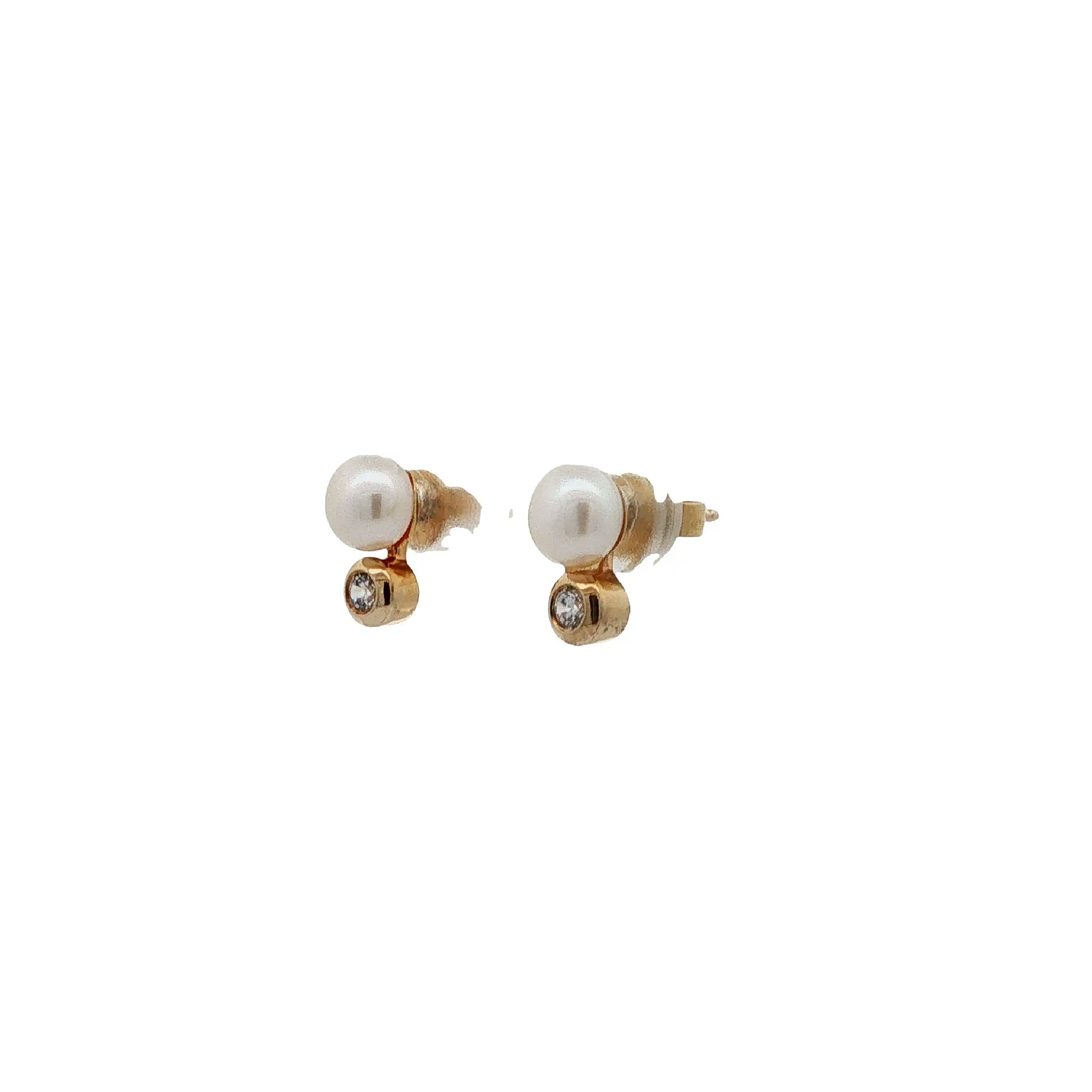 Ohrstecker Gelbgold mit Perle & Zirkonia