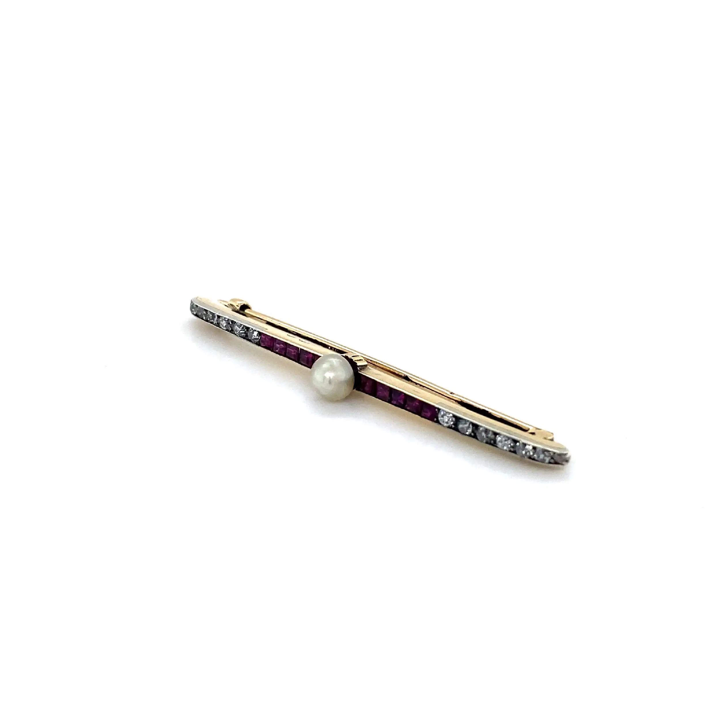 Anstecknadel Bicolor mit Diamanten in Altschliff, rosa Farbsteinen und Perle Anstecknadel Bicolor mit Diamanten in Altschliff, rosa Farbsteinen und Perle
