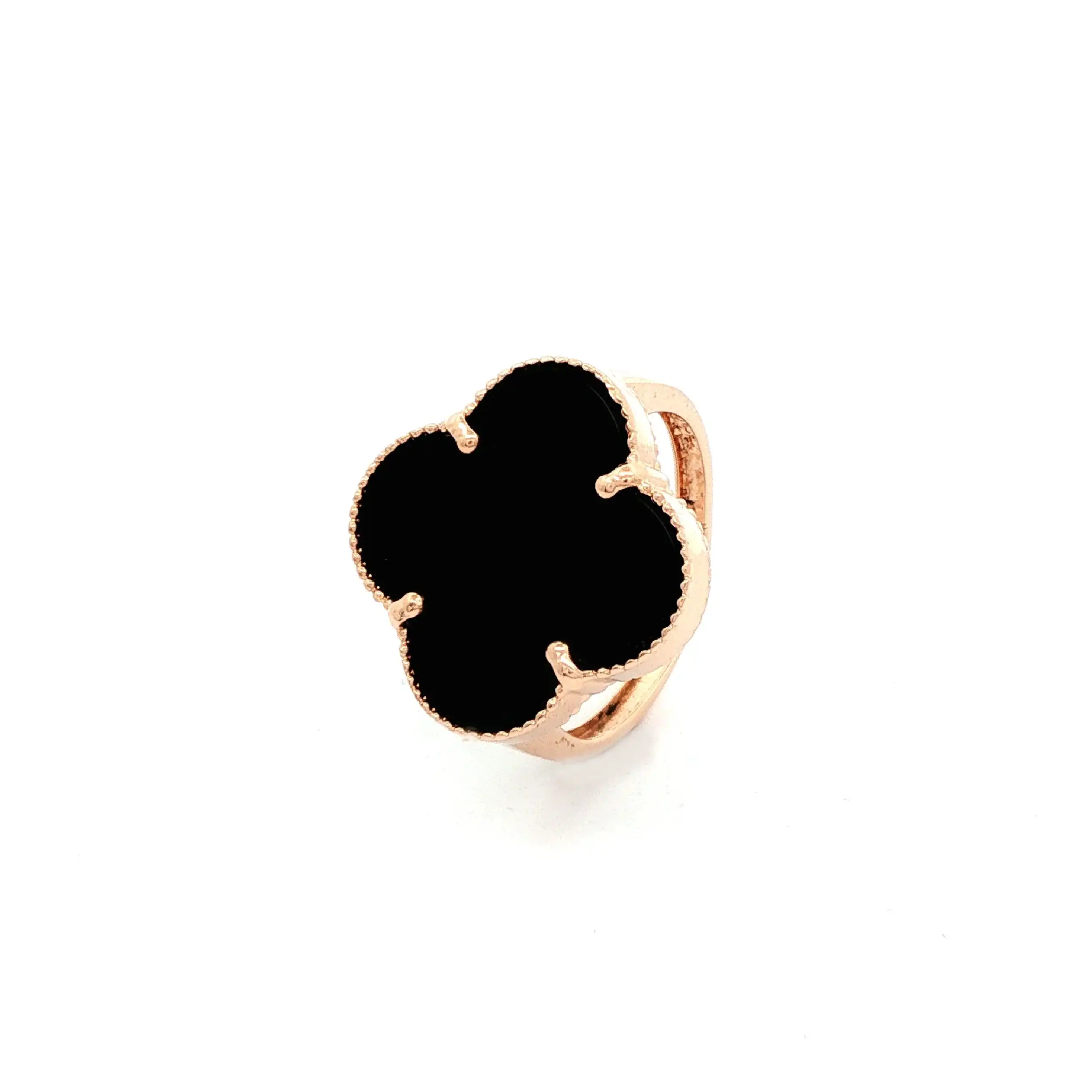 Ring Rotgold mit schwarzem Farbstein "Kleeblatt"