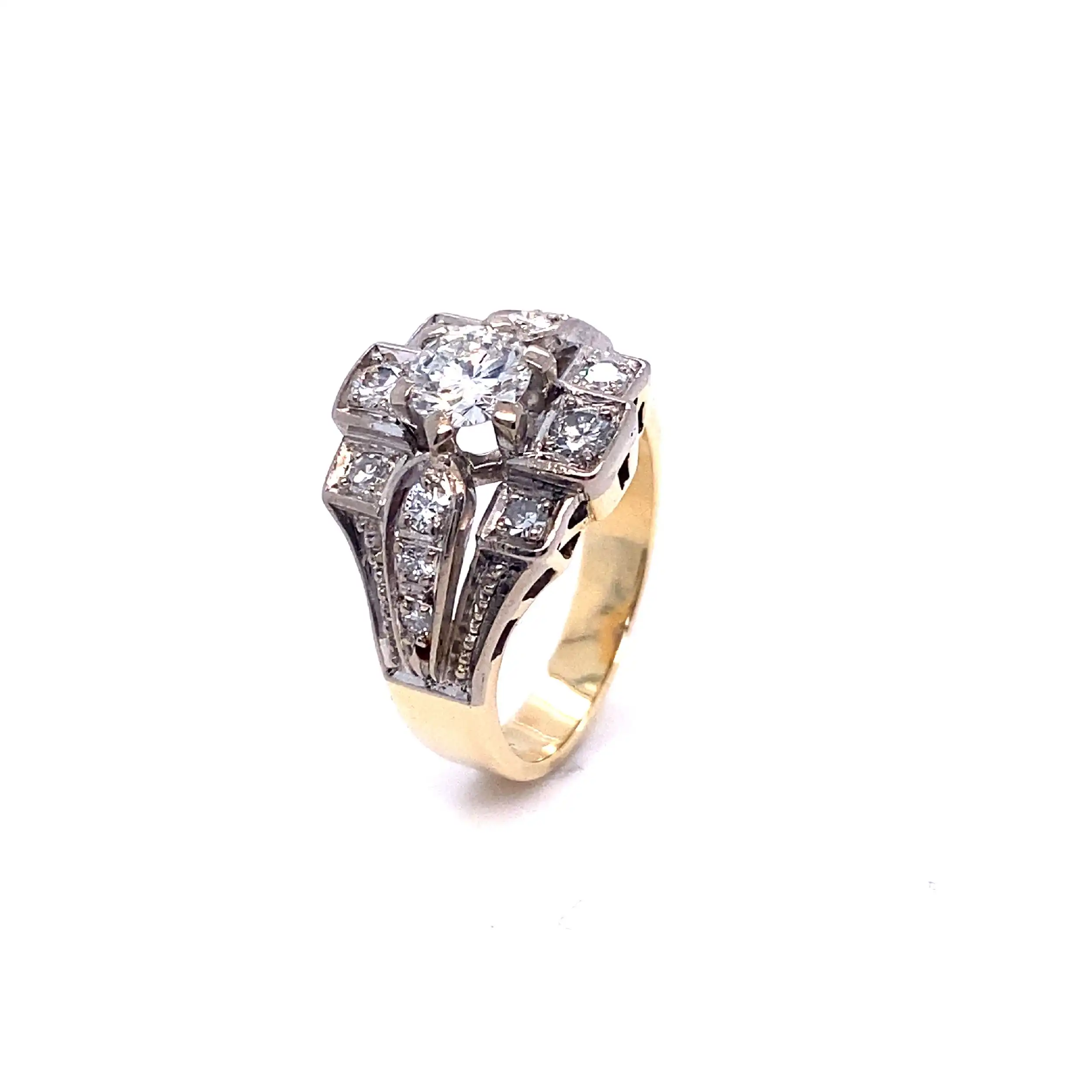 Ring bicolor mit Solitär ca. 0,65ct und Melee Brillanten Ring bicolor mit Solitär ca. 0,65ct und Melee Brillanten