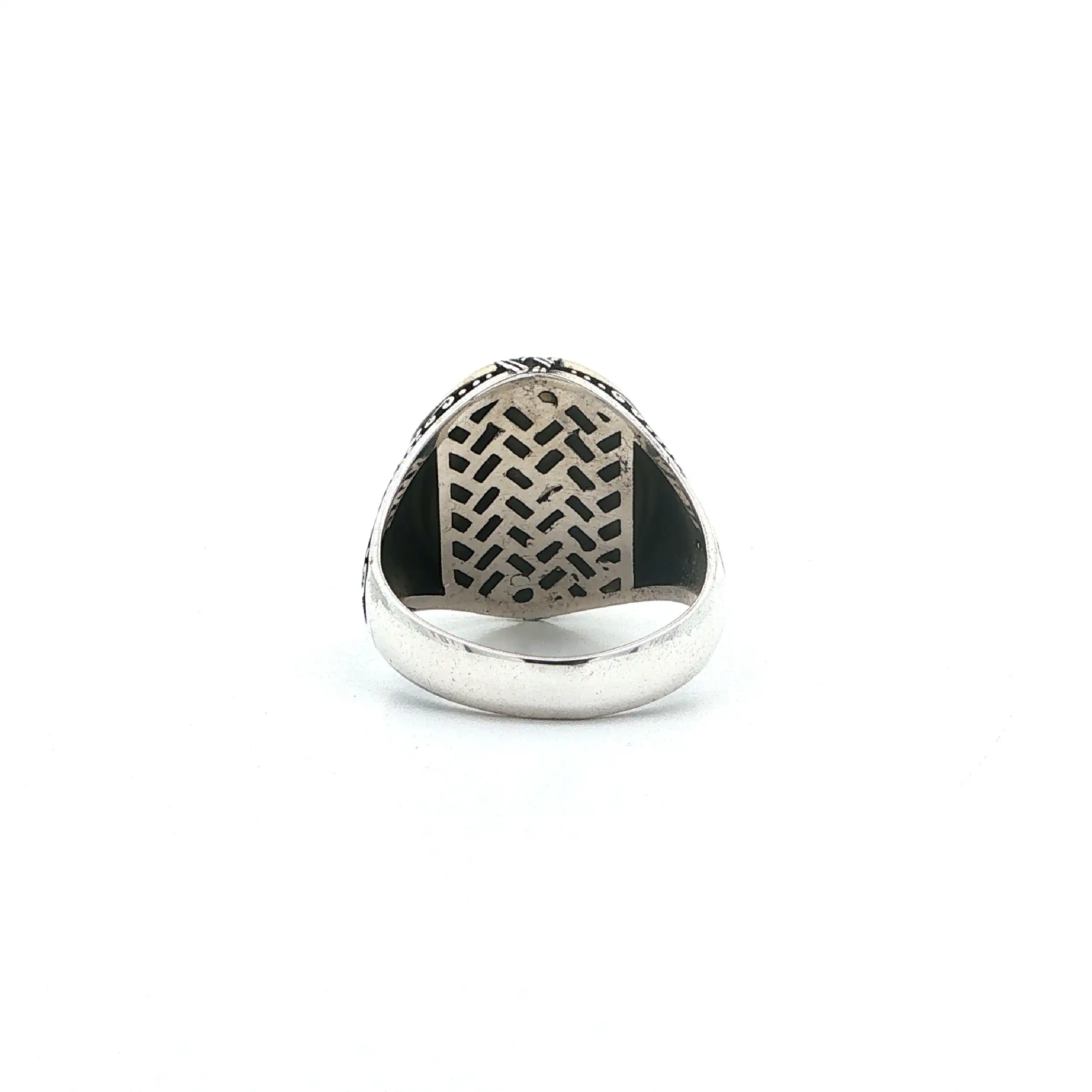 Silberring mit schwarzen Farbsteinen & Nike Emblem