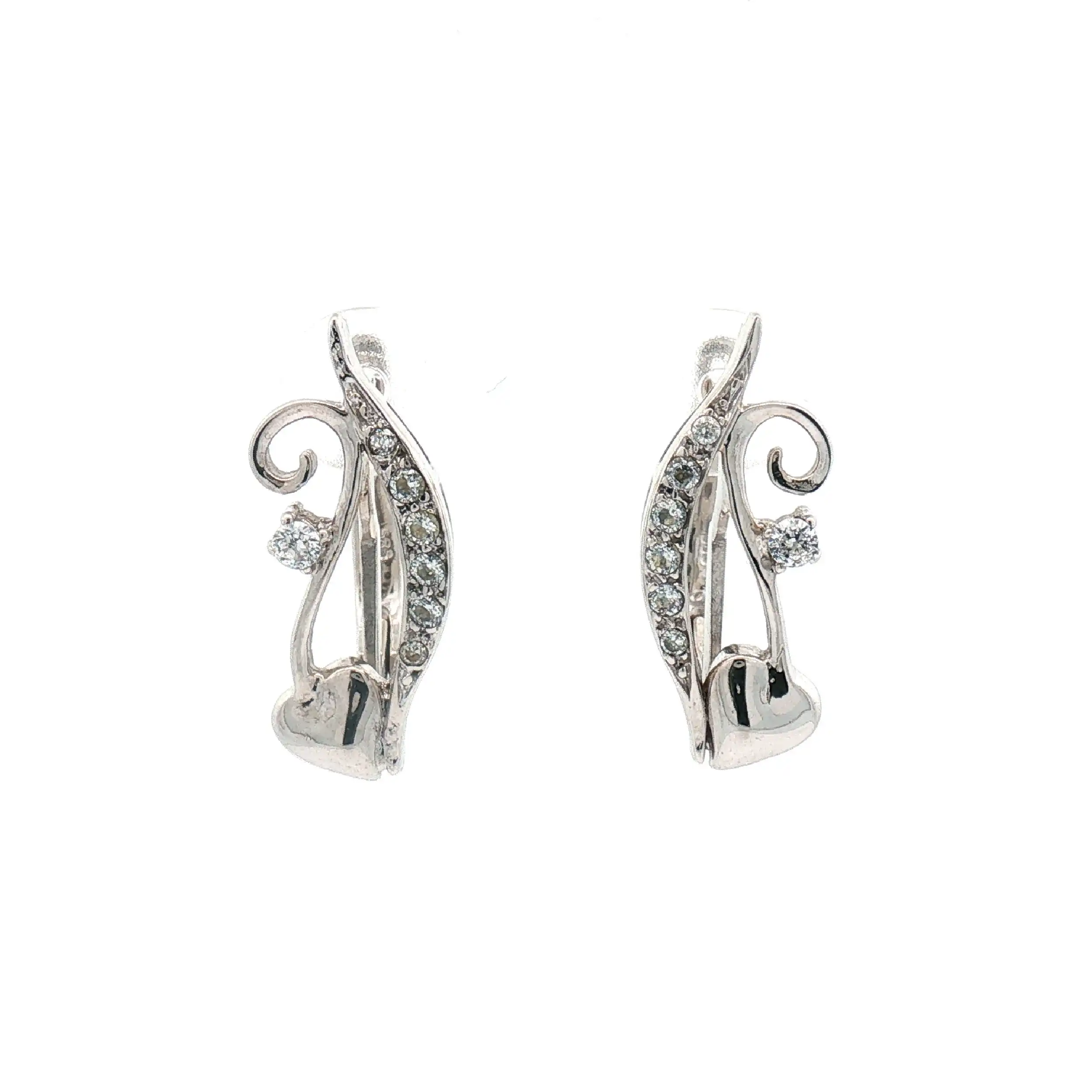 Ohrringe Weißgold mit Zirkonia und Herzen Ohrringe Weißgold mit Zirkonia und Herzen