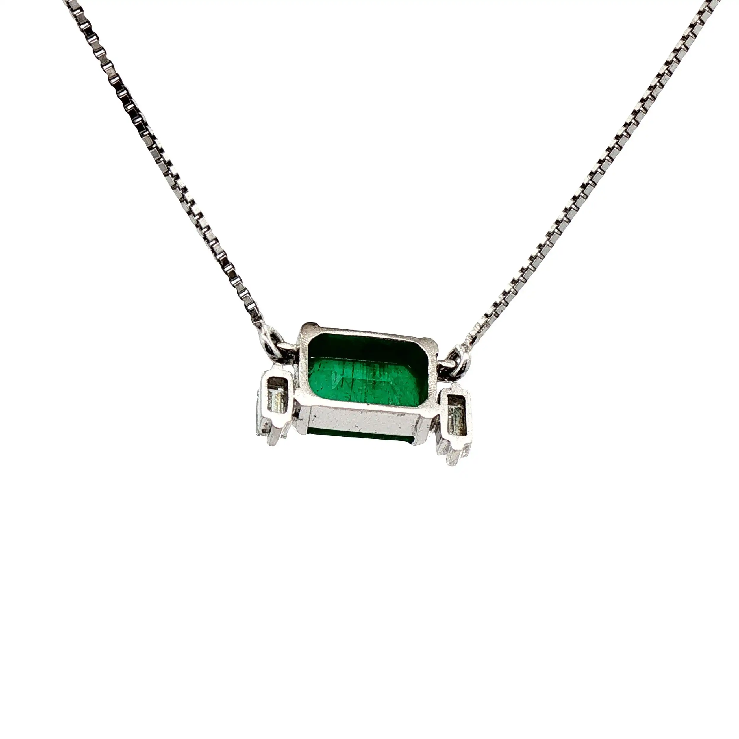 Collier Weißgold mit Smaragd und Baguette Diamanten