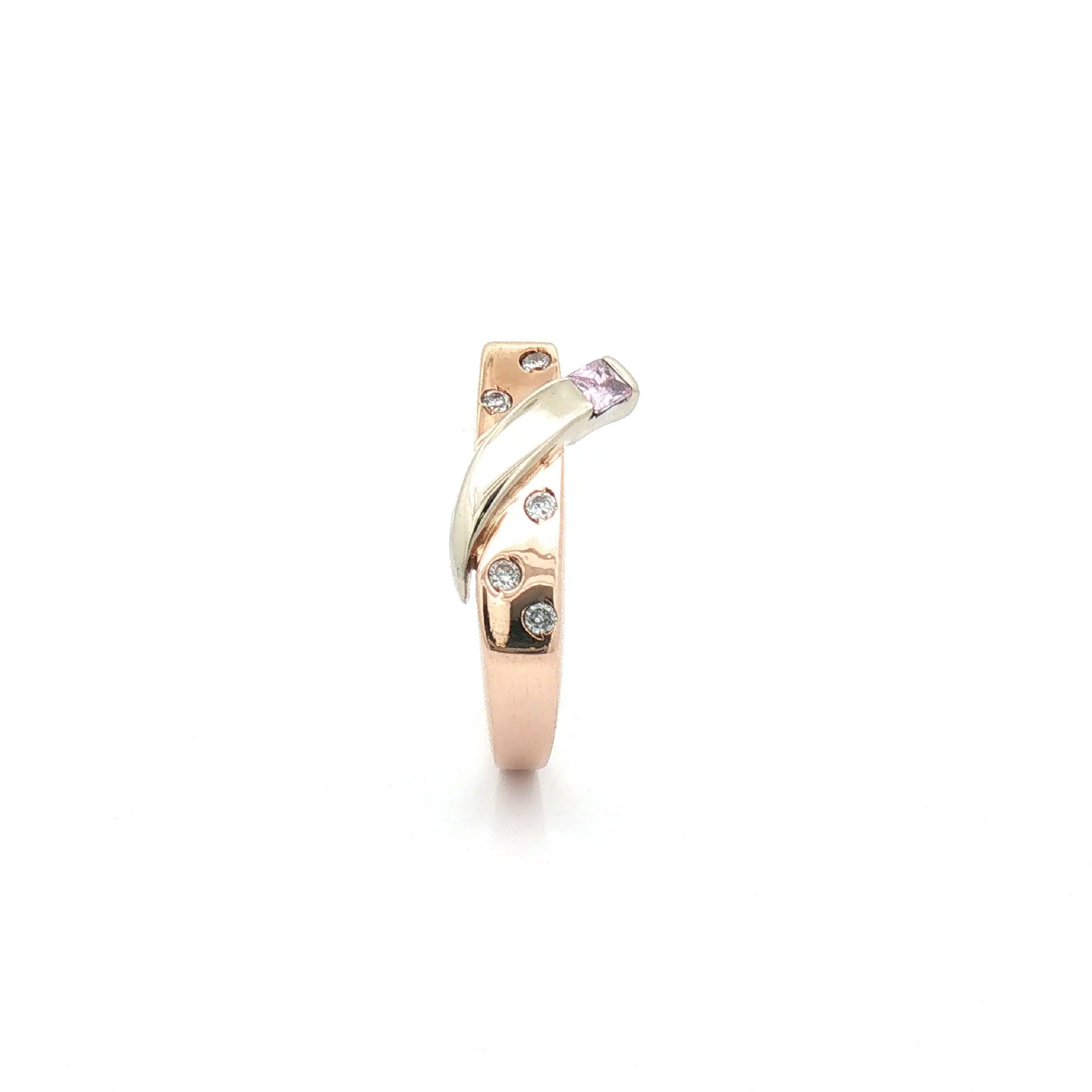 Ring Bicolor mit rosa Farbstein und Zirkonia