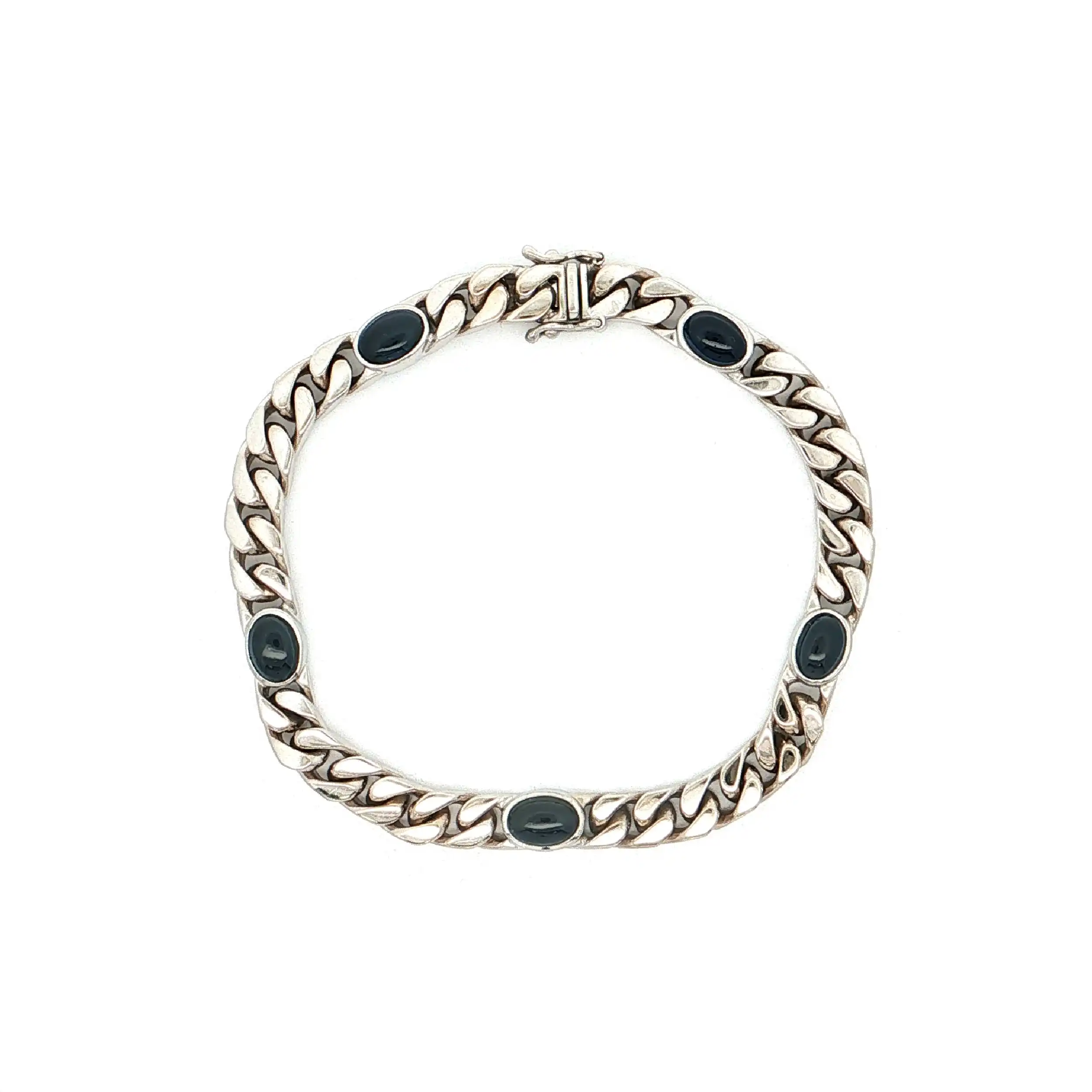 Panzerarmband Weißgold mit Saphir Cabochons