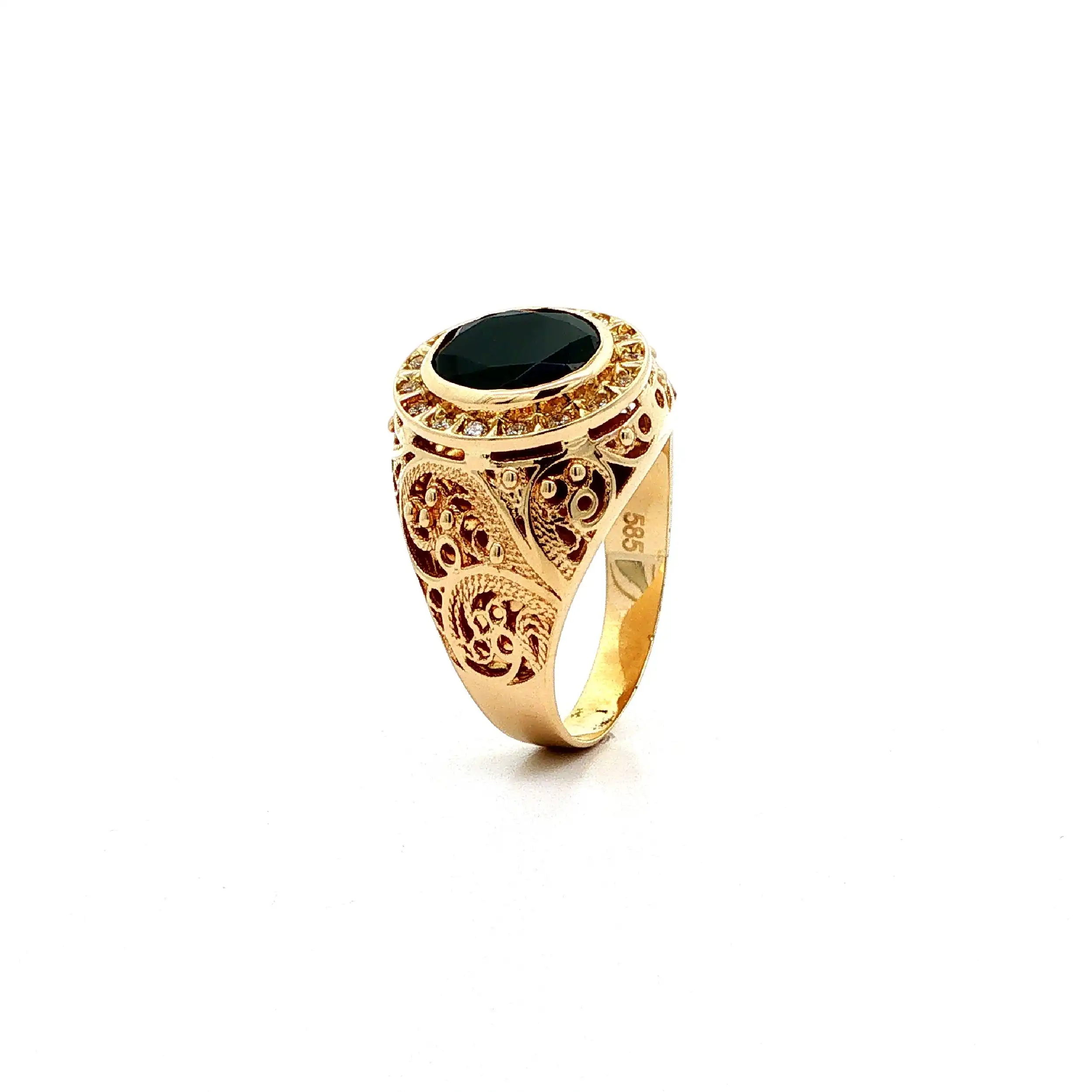 Ring Gelbgold mit schwarzem Farbstein & Zirkonia Ring Gelbgold mit schwarzem Farbstein & Zirkonia