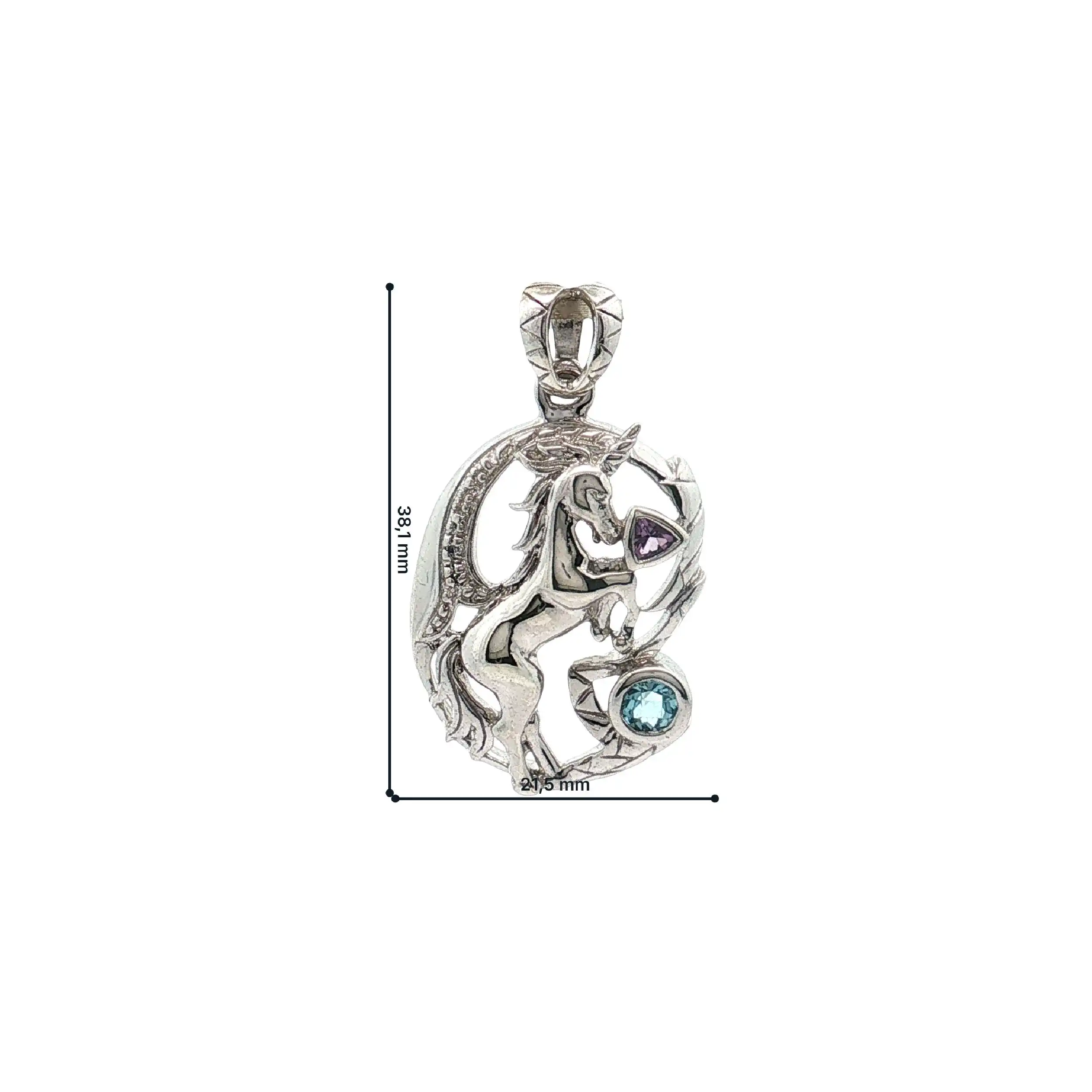 Anhänger Silber Pferd mit blauem und lila Stein