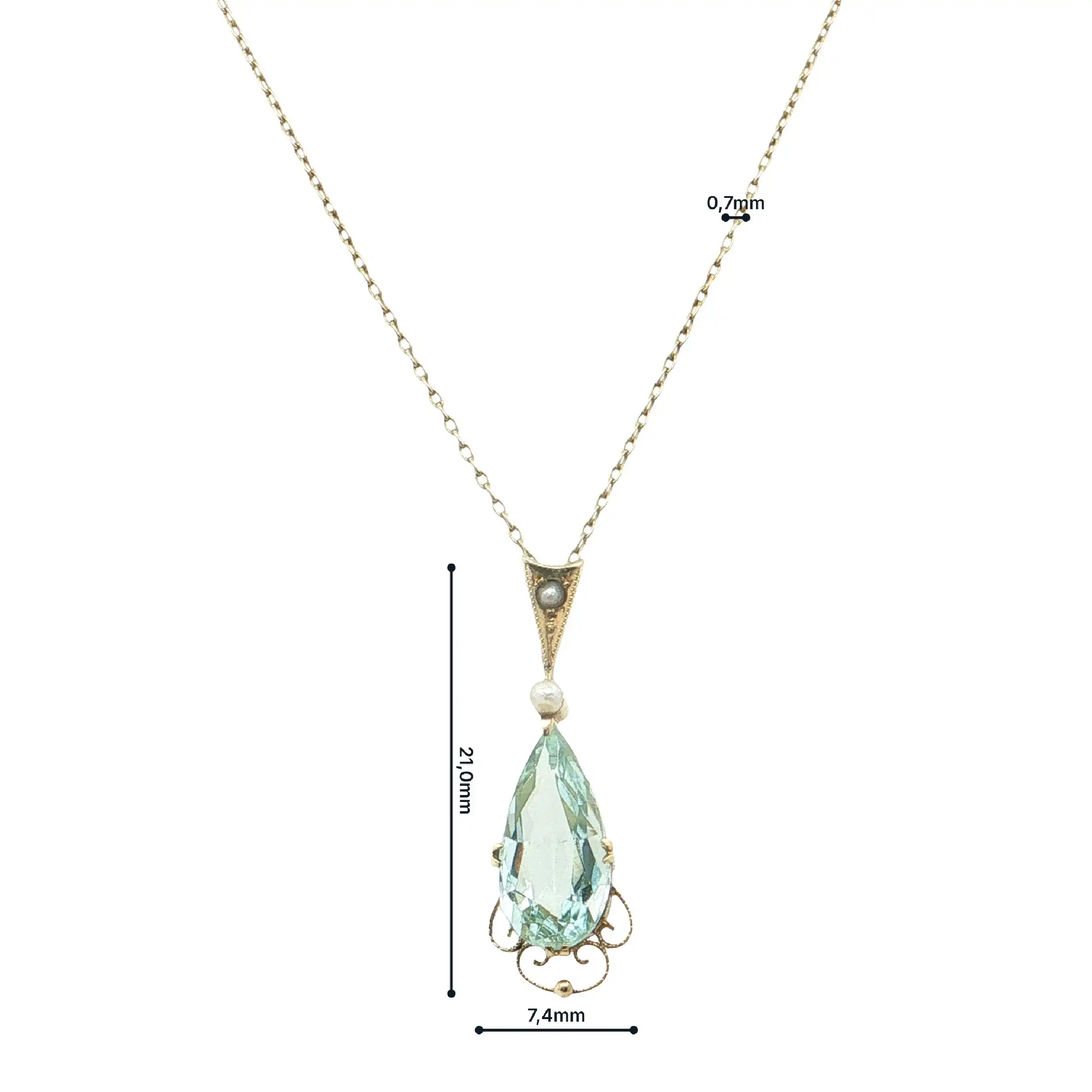 Kette Gelbgold mit Anhänger mit Aquamarin und Perle