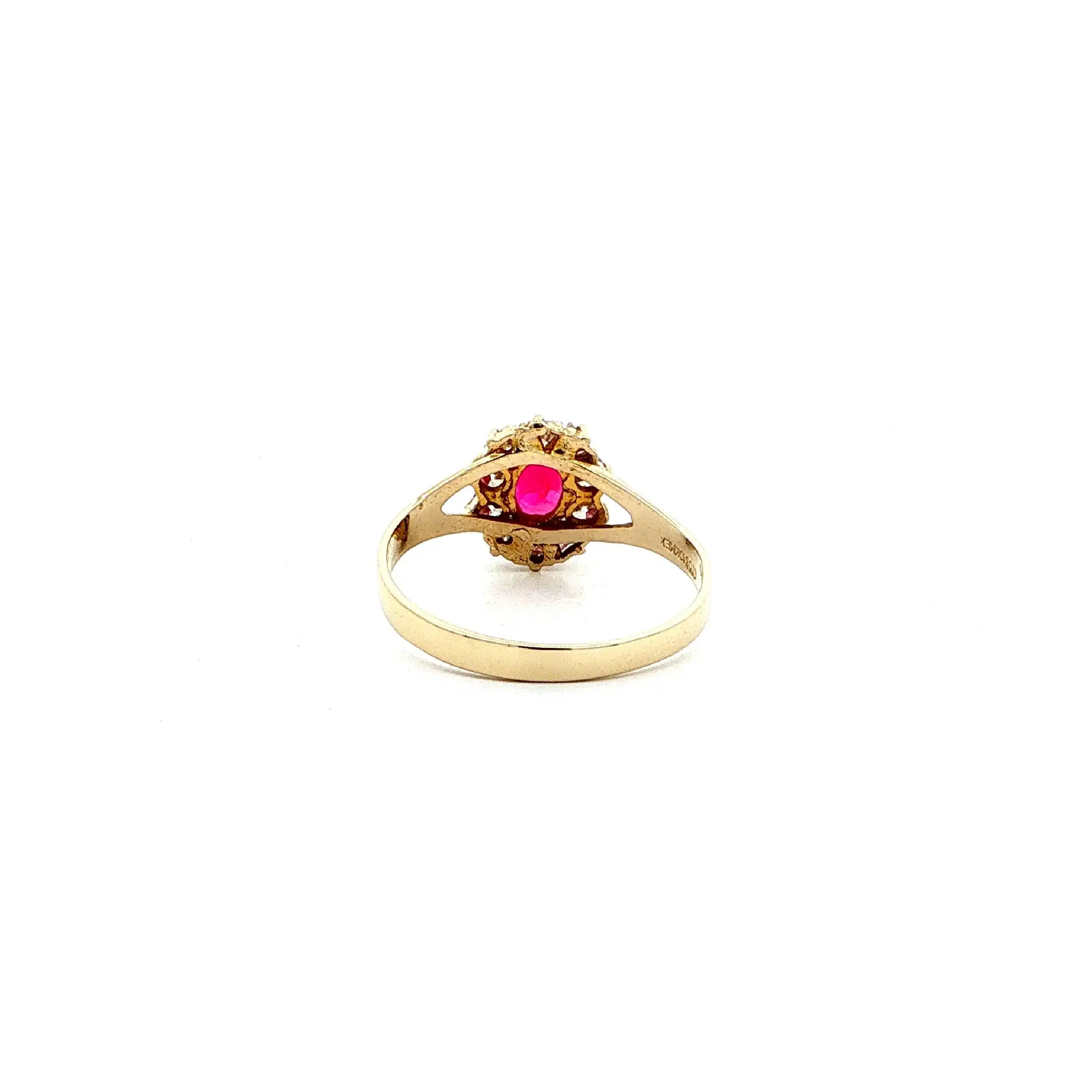 Ring Gelbgold mit rotem Farbstein & Zirkonia