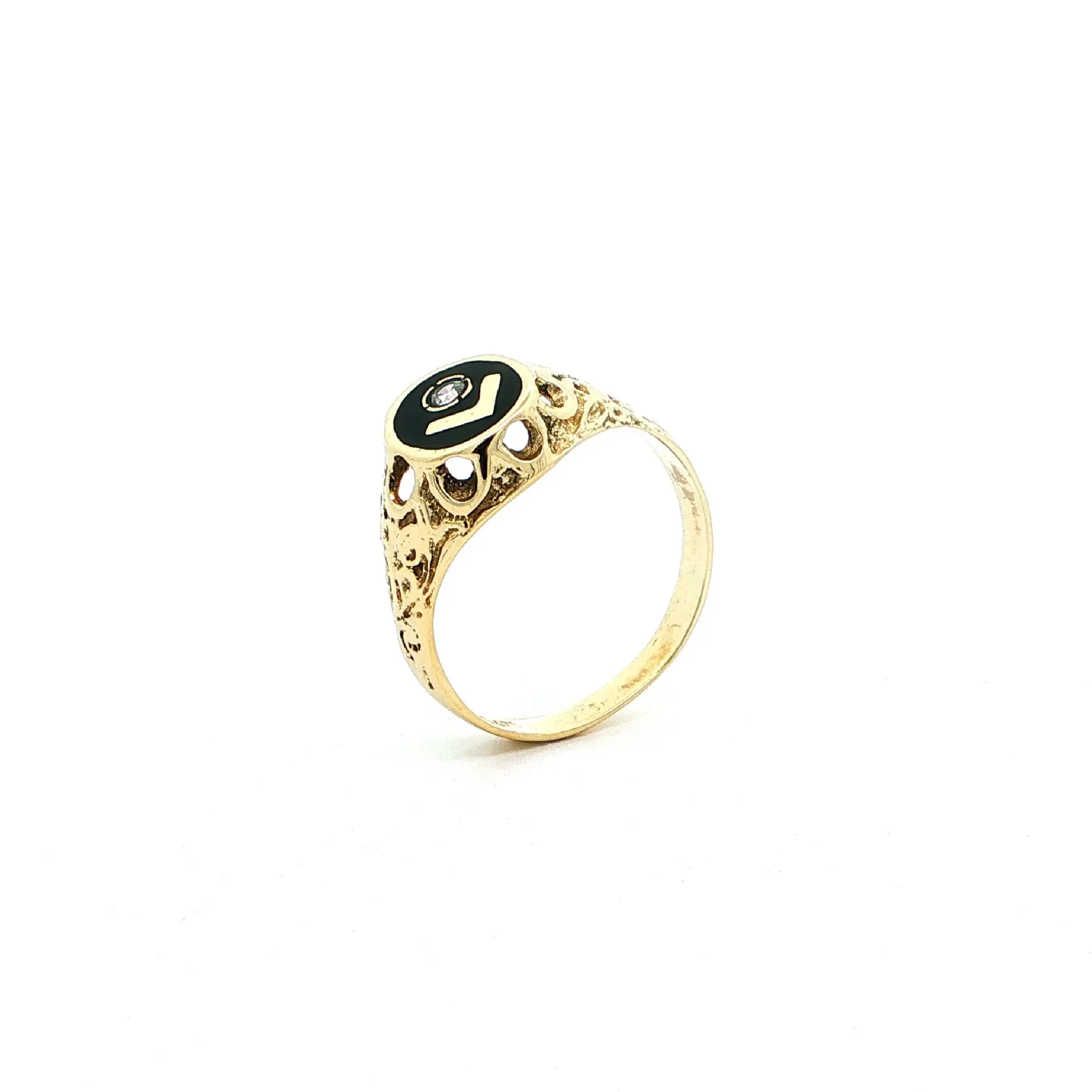 Ring Gelbgold mit schwarzem Lack & Zirkonia