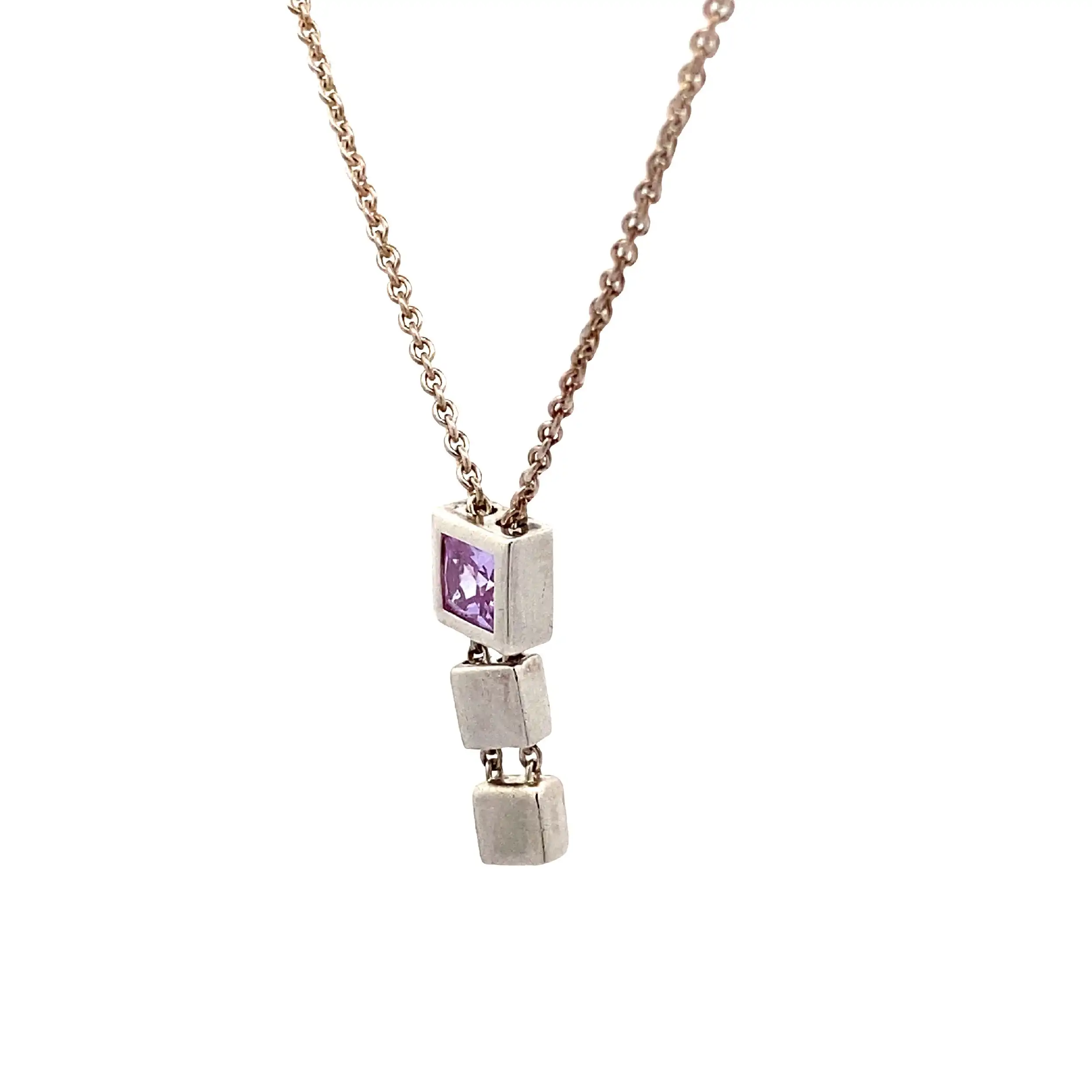 Silber Rundankerkette mit Anhänger und lila Farbstein Fossil Silber Rundankerkette mit Anhänger und lila Farbstein Fossil