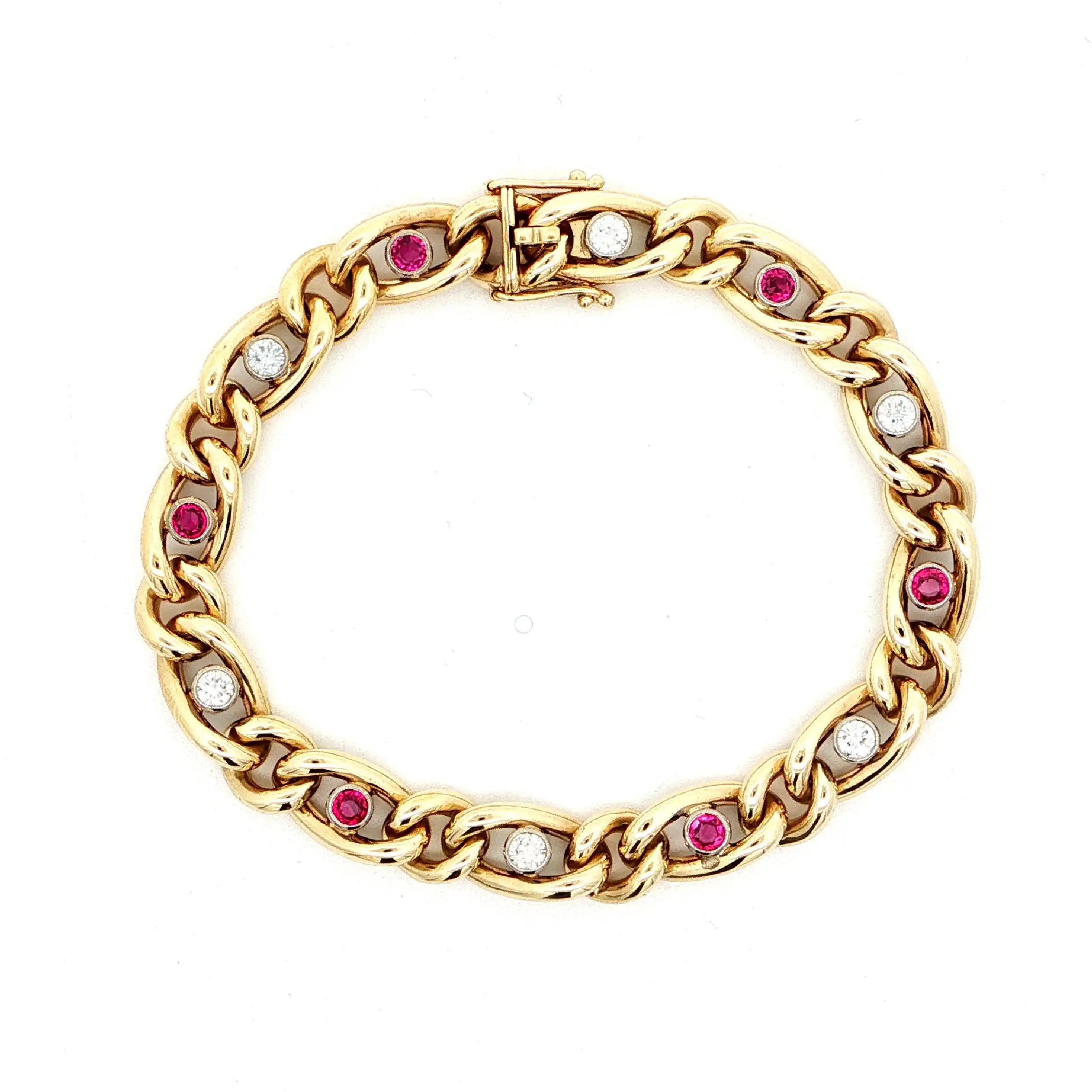 Figaroarmband Gelbgold mit Rubine & Brillanten Figaroarmband Gelbgold mit Rubine & Brillanten