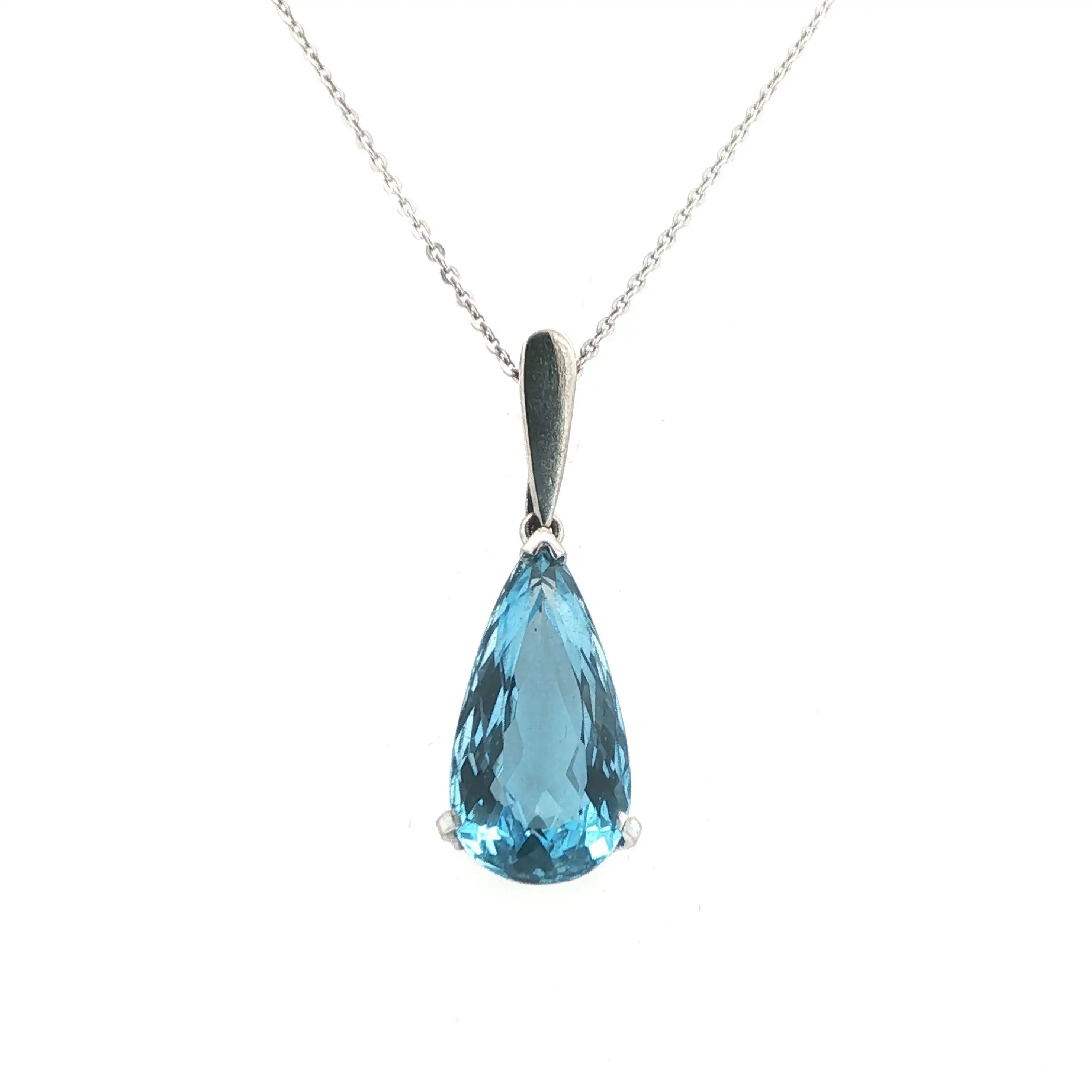 Ankerkette Weißgold mit Anhänger blauen Farbstein