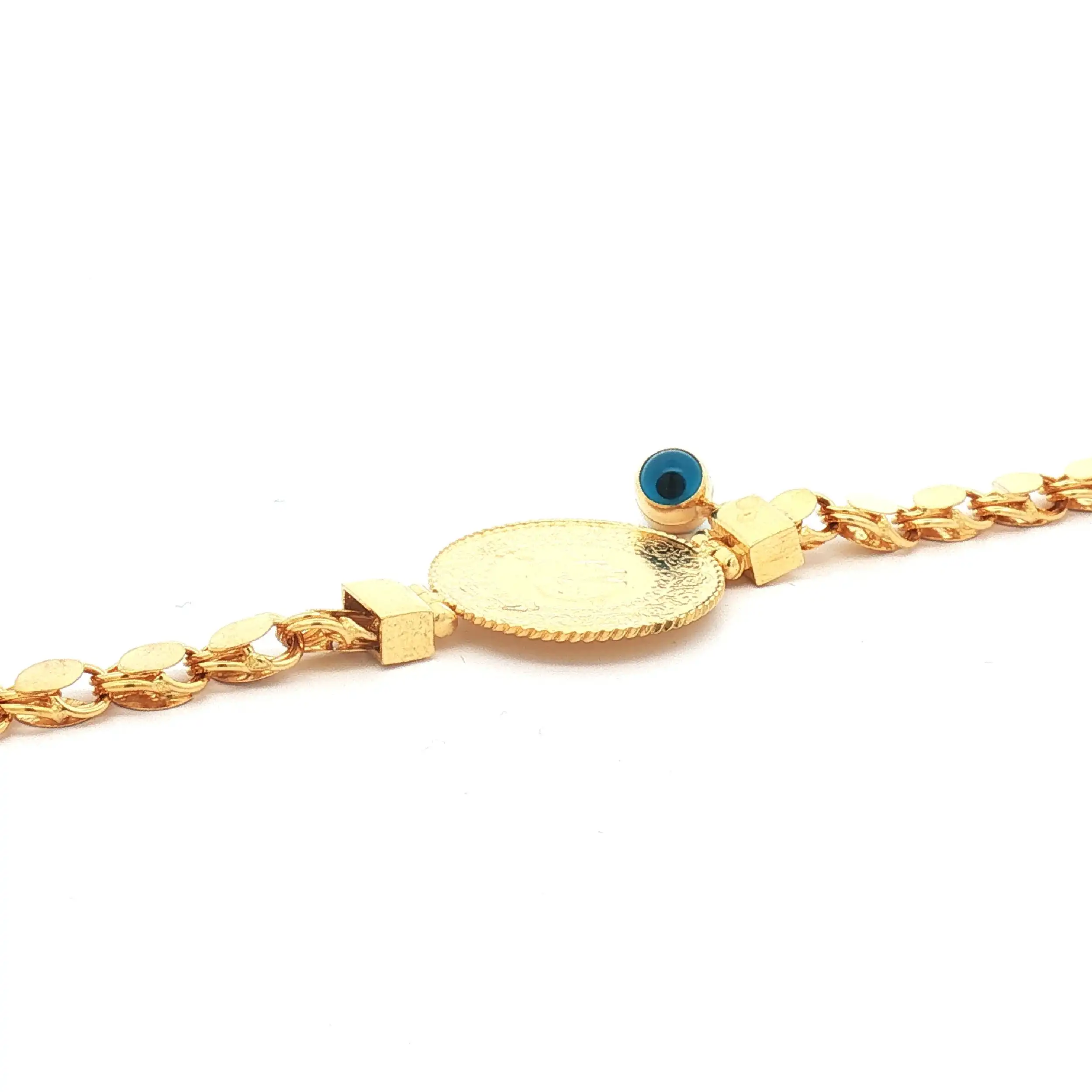 Münzarmband Gelbgold mit blauem Farbstein