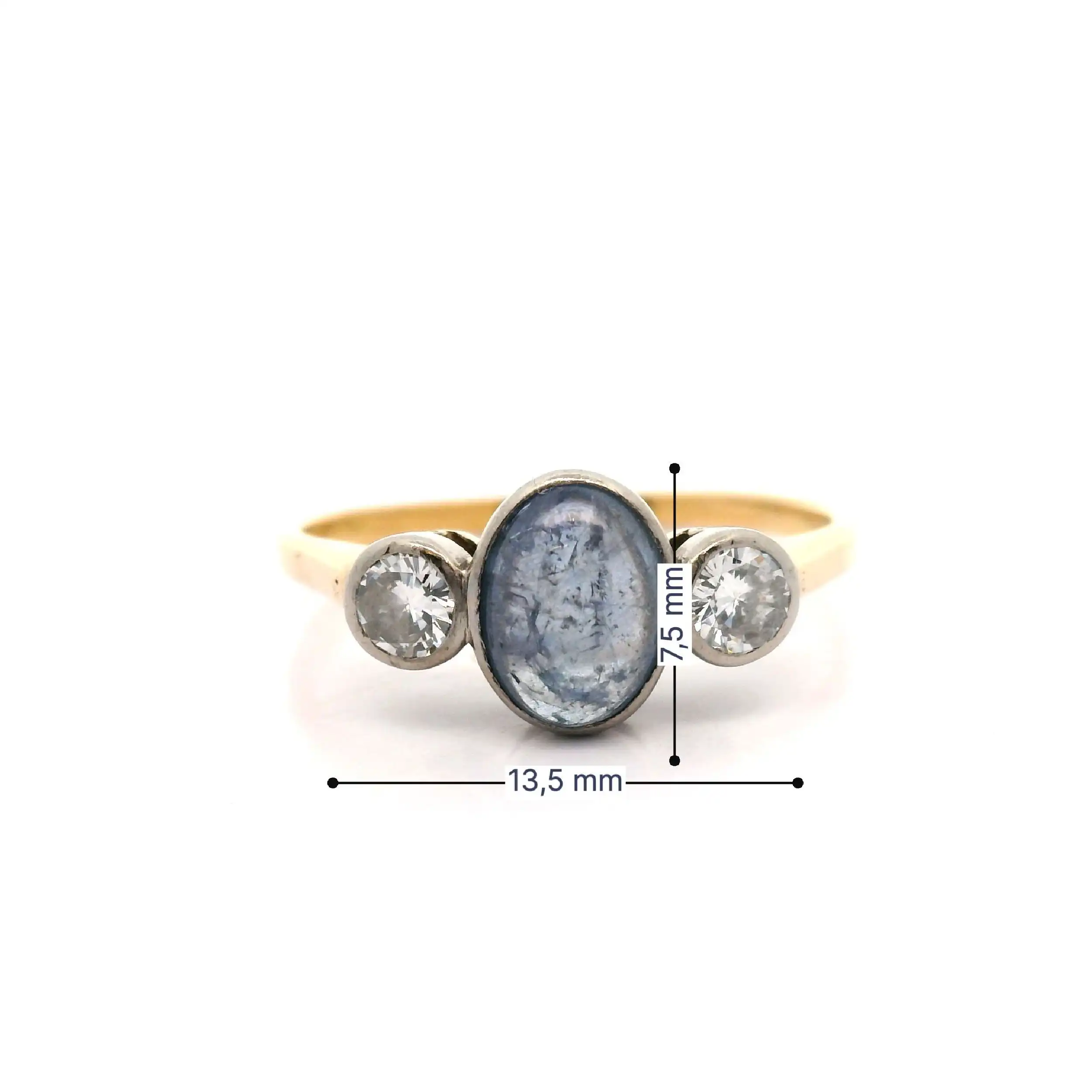 Ring Bicolor mit blauem Cabochon und Brillanten Ring Bicolor mit blauem Cabochon und Brillanten