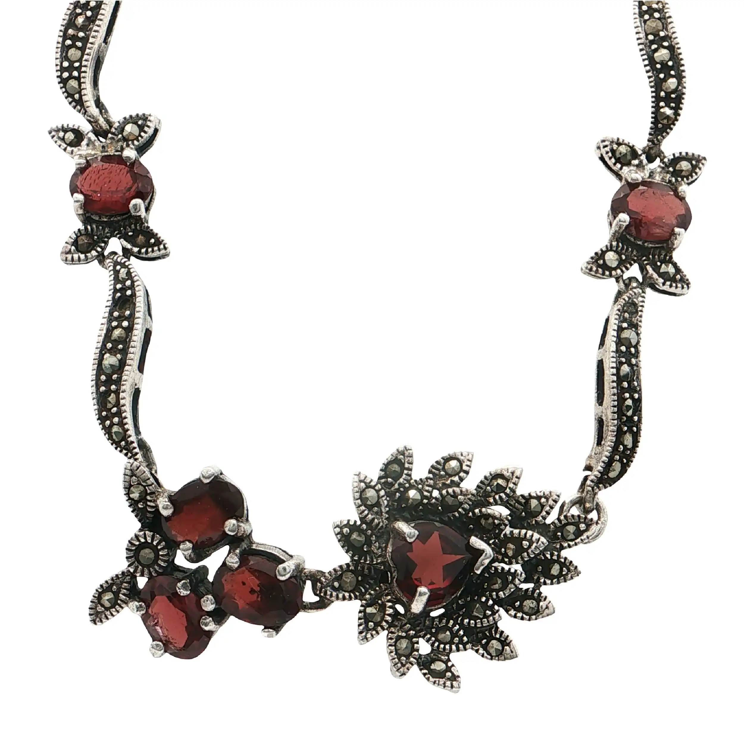Collier Silber mit Granat und Markasiten
