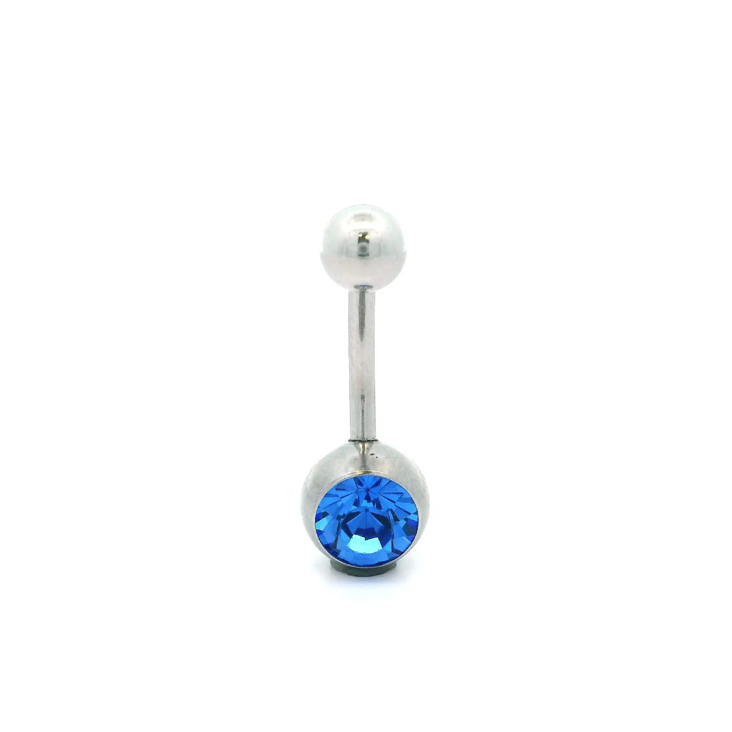 Edelstahl Bauchnabelpiercing mit blauem Farbstein Edelstahl Bauchnabelpiercing mit blauem Farbstein