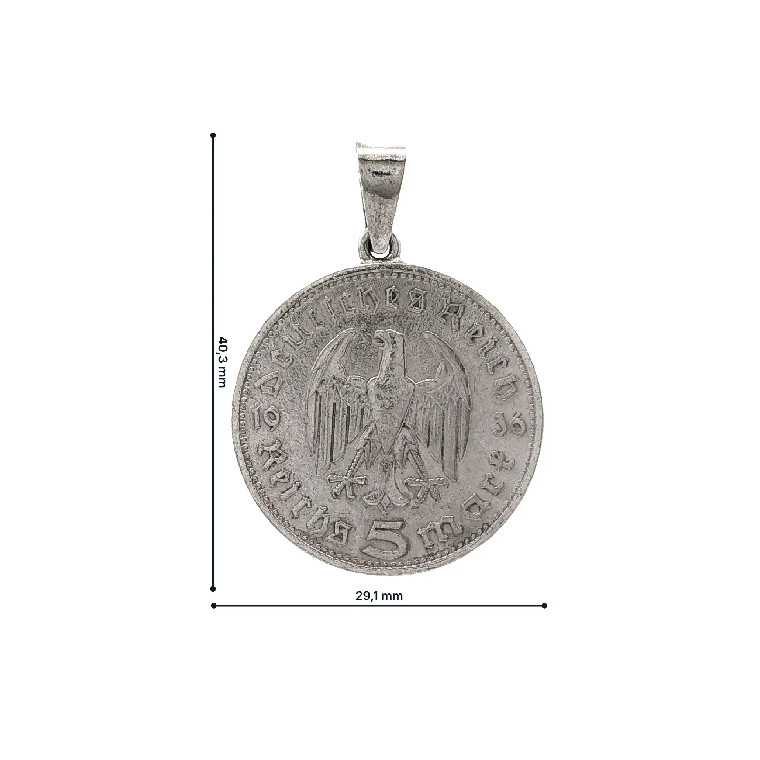 Anhänger Münze 5 Reichsmark 1936 Anhänger Münze 5 Reichsmark 1936