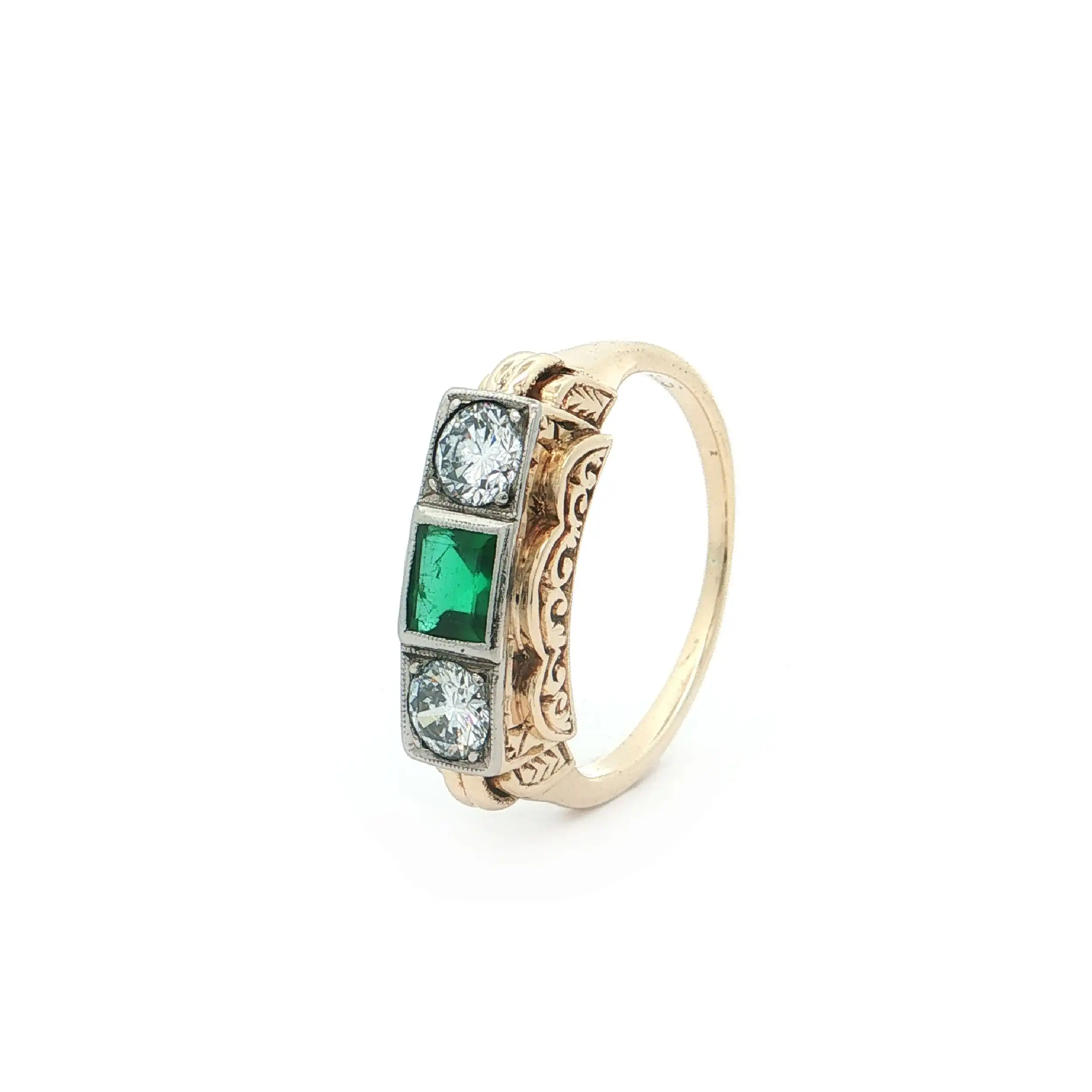 Ring Bicolor mit Smaragd und Brillanten