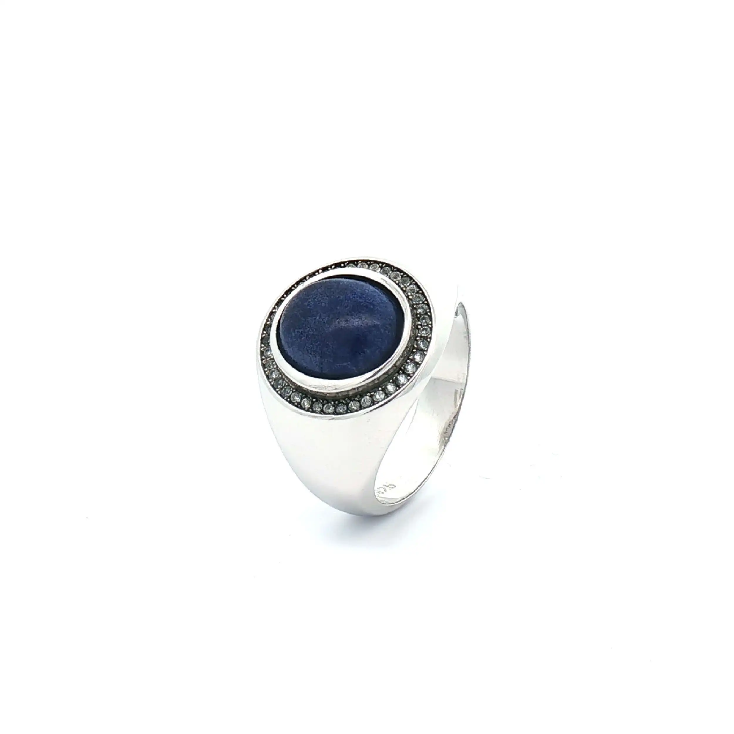 Ring Silber vergoldet mit blauen Farbstein Cabochon und Zirkonia Steinen