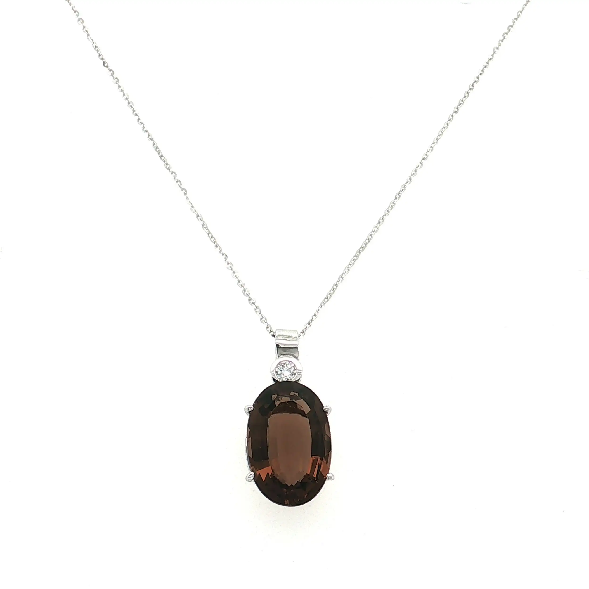Kette Weißgold mit Anhänger und Rauchquarz und Brillant Solitär