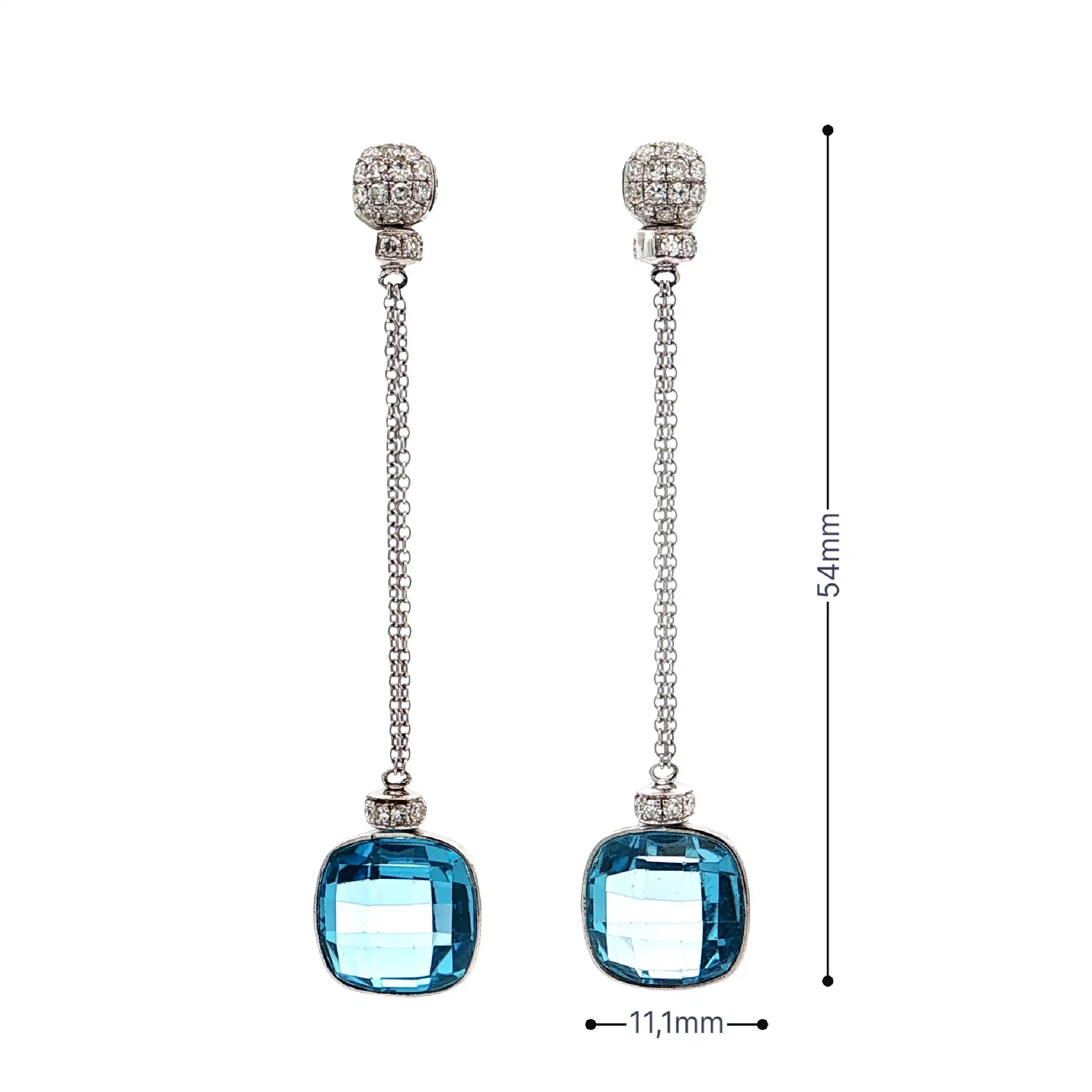Ohrstecker Weißgold mit Topas (behandelt) 11,91ct. & Brillanten, graviert mit 0,49ct. TW/SI