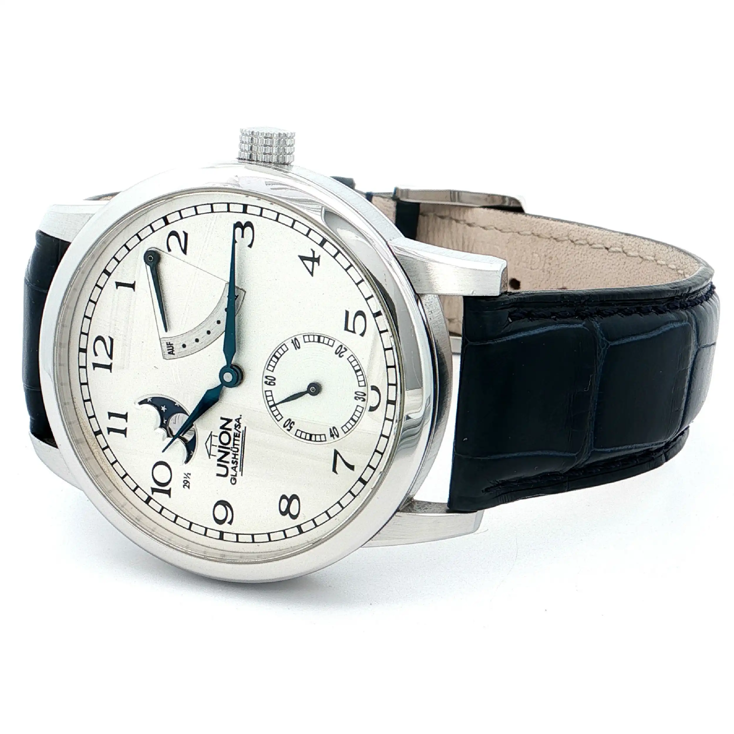 Herrenuhr Union Glashütte Julius Bergter mit Gangreserve & Mondphase Limited Edition mit Box und Papieren