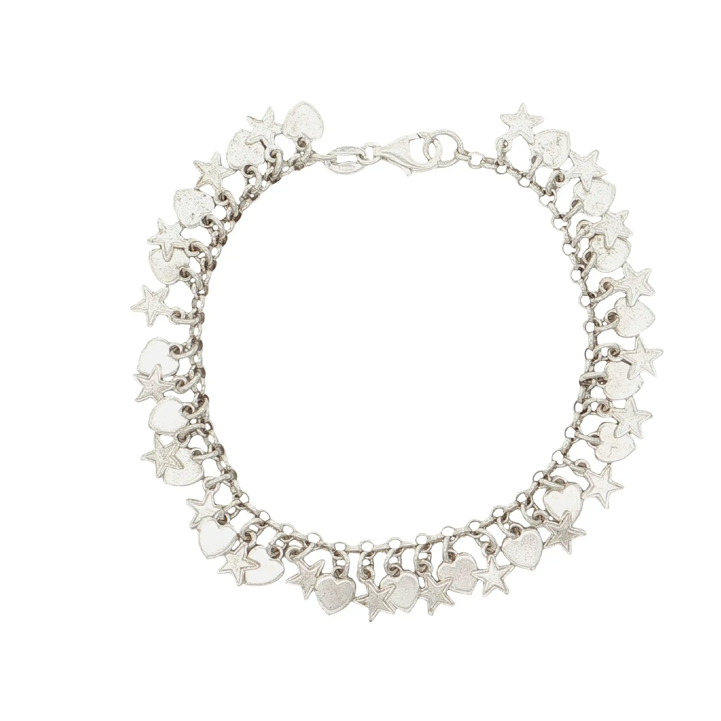 Armband Silber mit Herzchen- und Sternanhängern