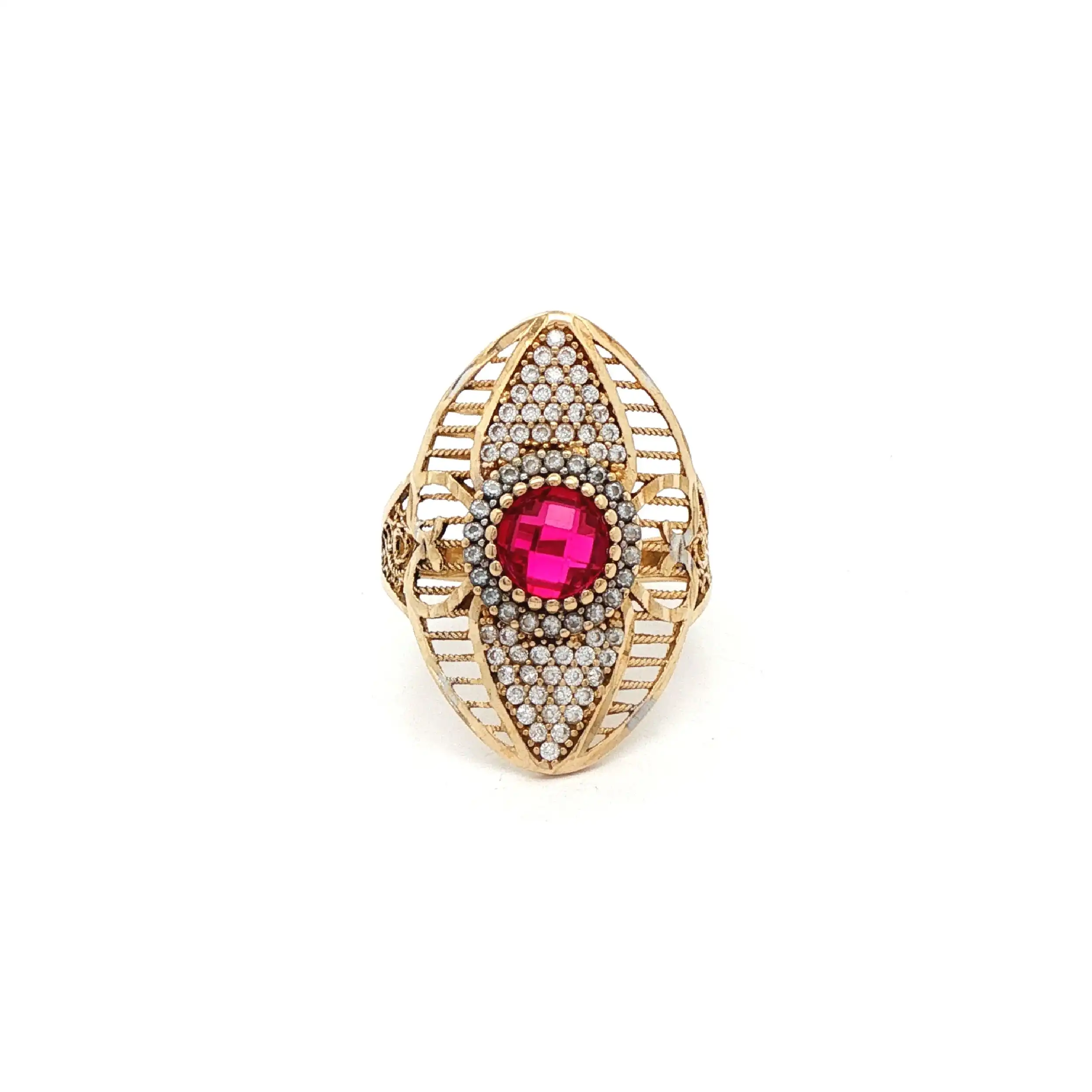 Ring Gelbgold mit rotem Farbstein und Zirkonia Ring Gelbgold mit rotem Farbstein und Zirkonia