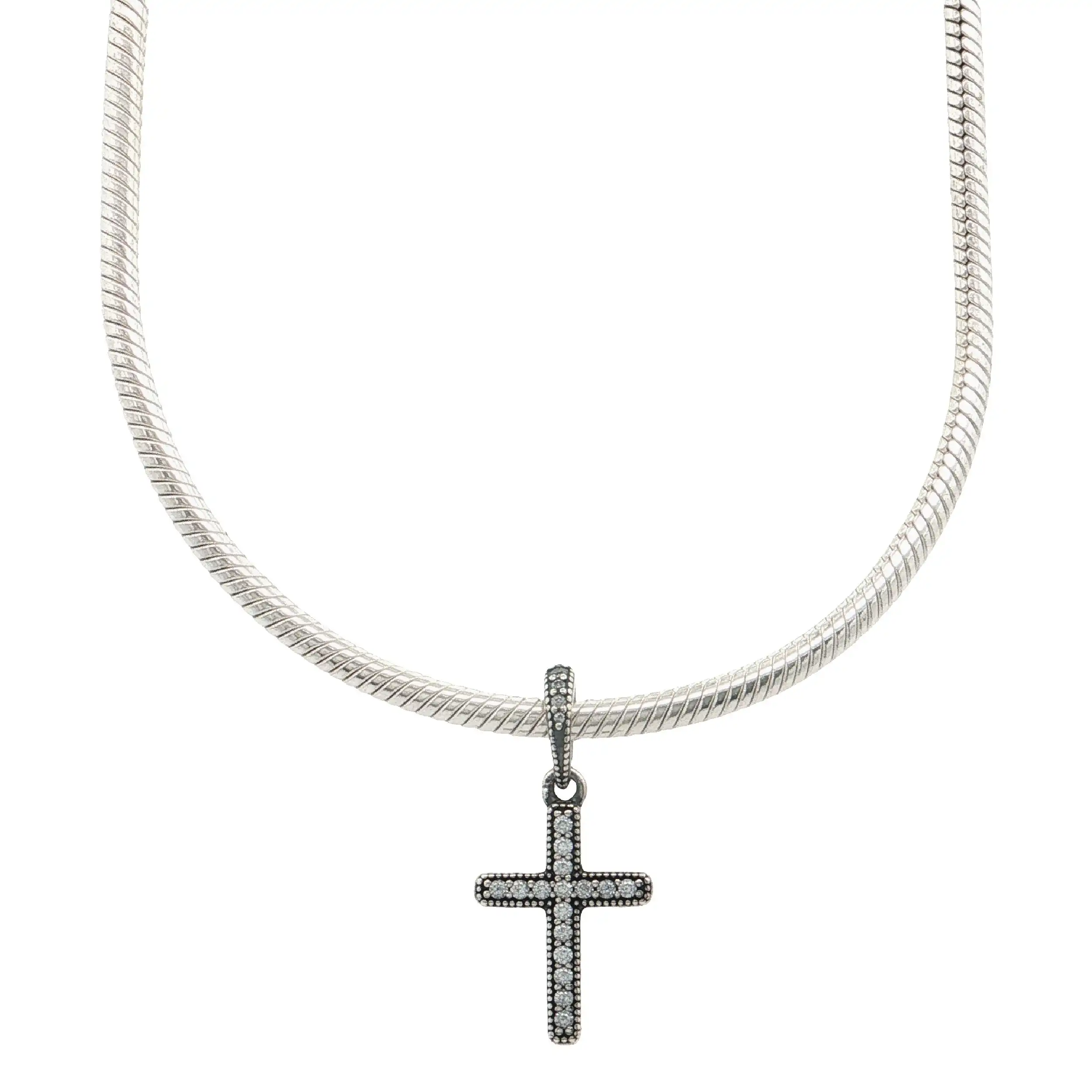 Schlangenkette Silber "Pandora" mit Kreuzanhänger mit Zirkonia
