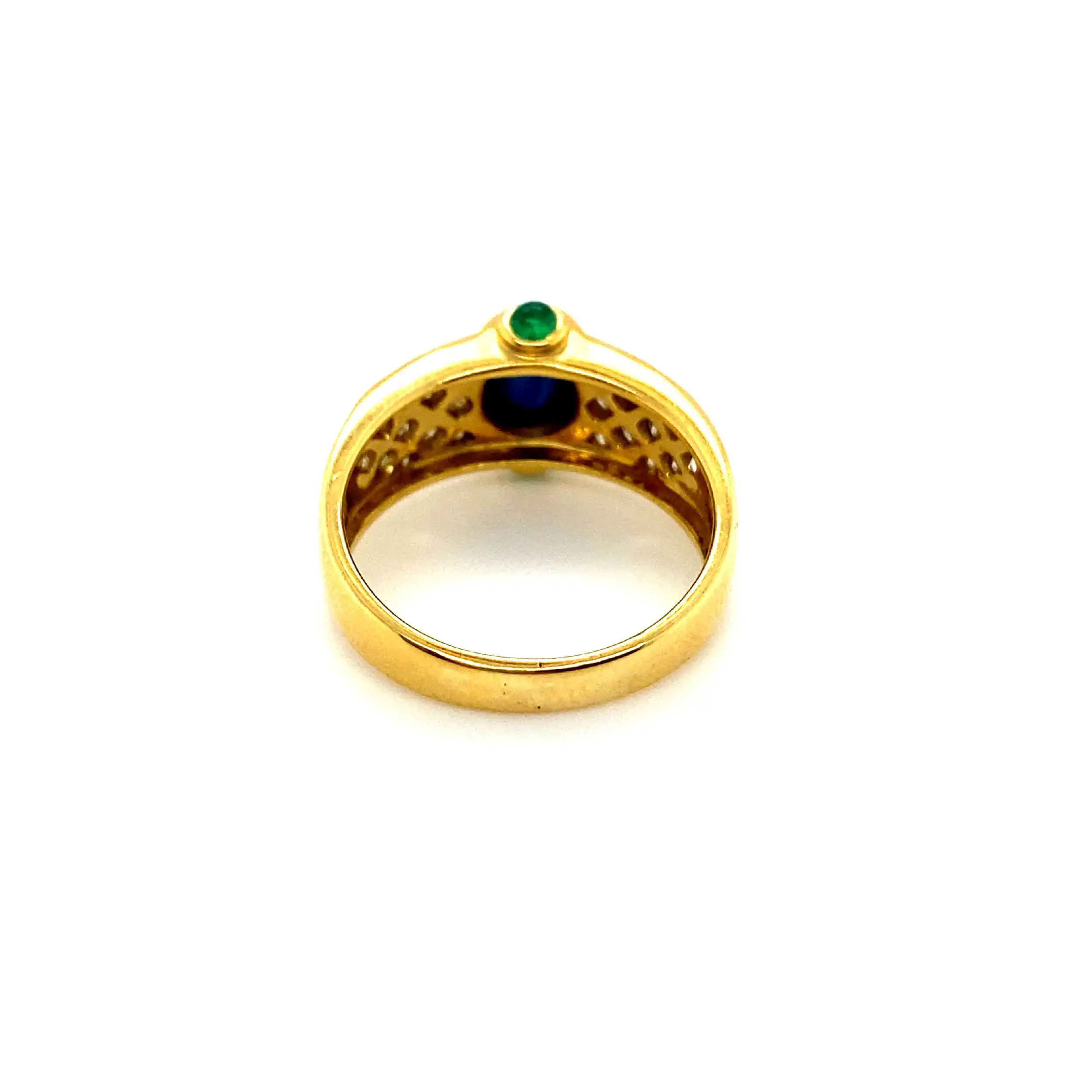 Ring Gelbgold mit Saphir, Smaragd Cabochons & Brillanten