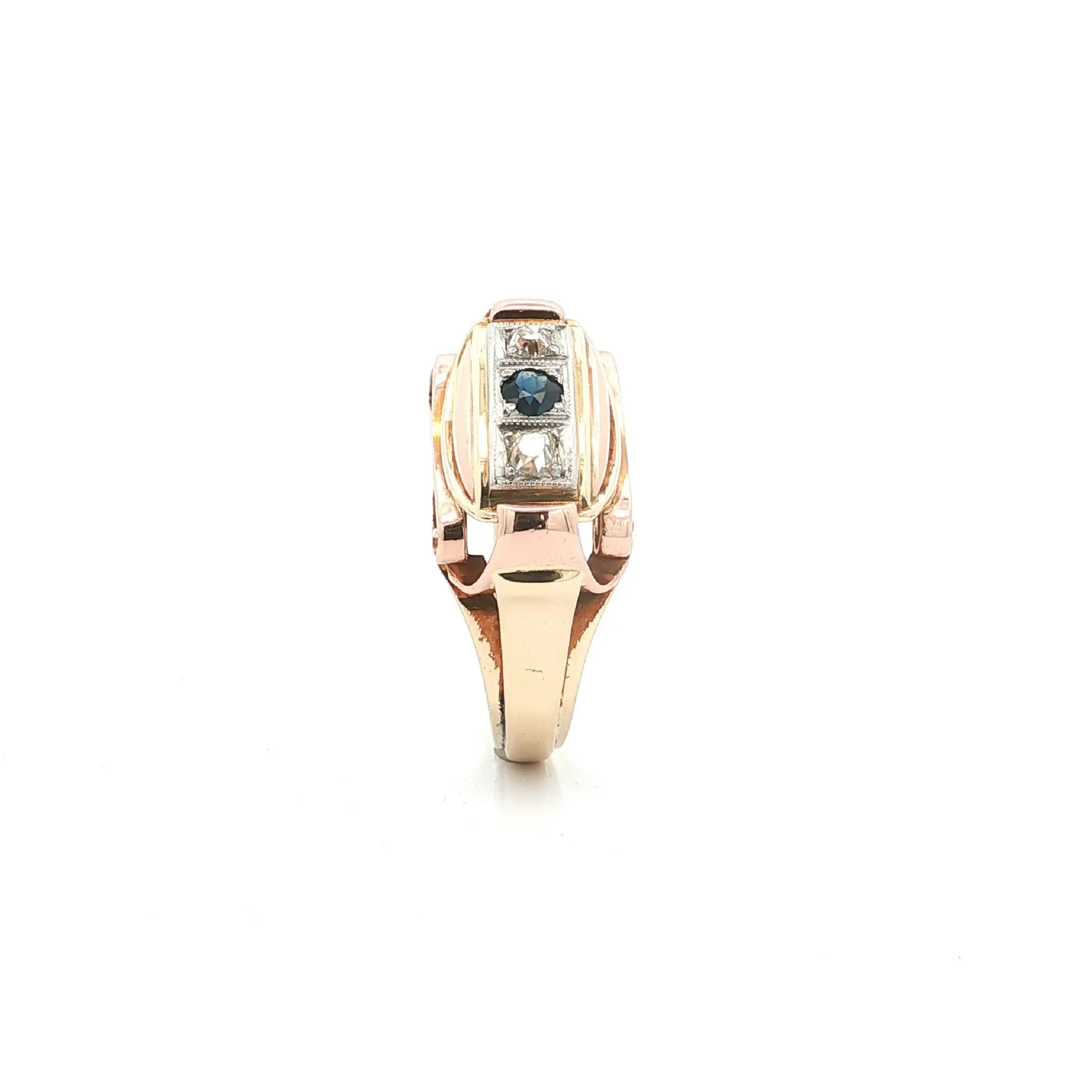Ring Tricolor mit Saphir & Altschliff-Diamanten Ring Tricolor mit Saphir & Altschliff-Diamanten