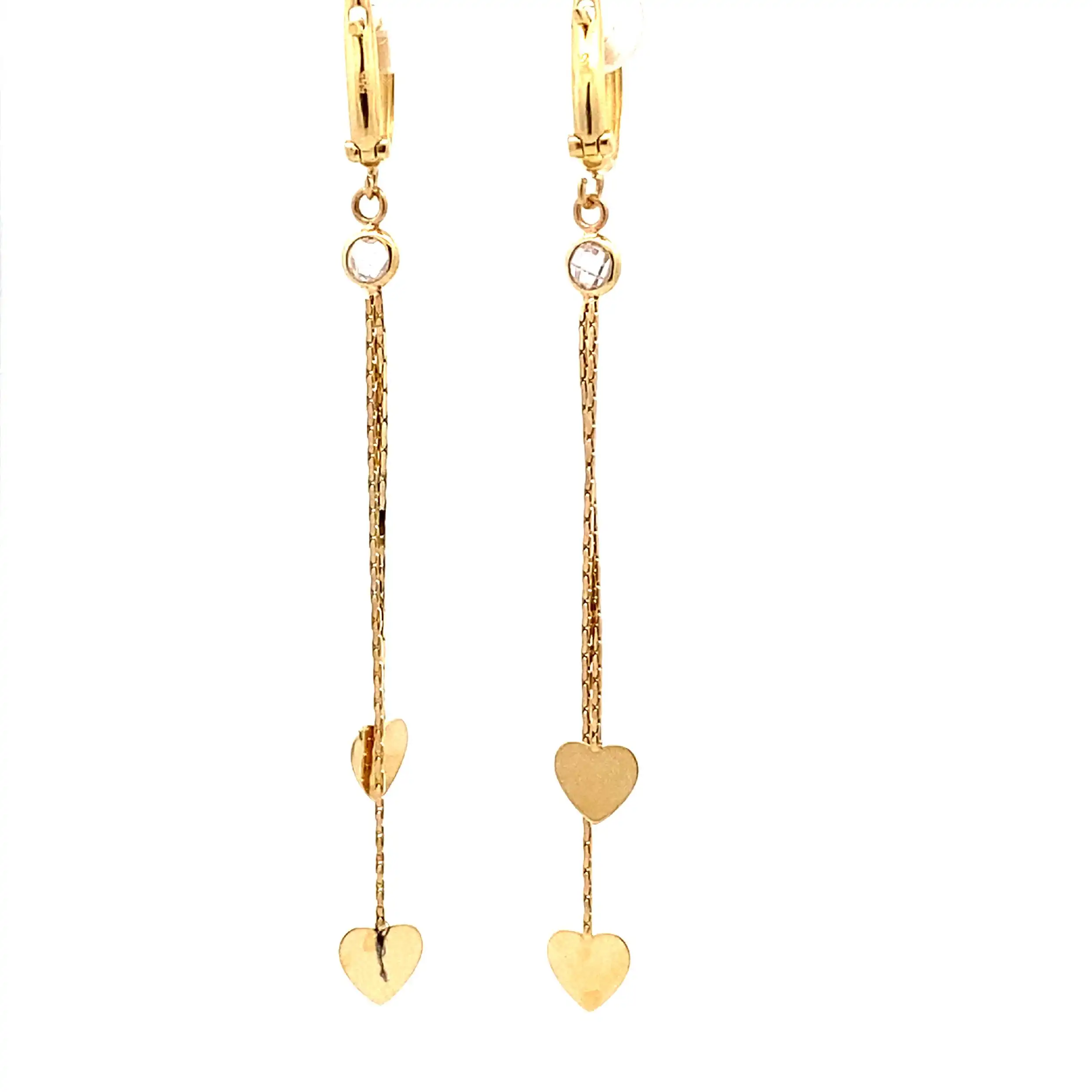 Ohrhänger Gelbgold mit Herzen und Zirkonia