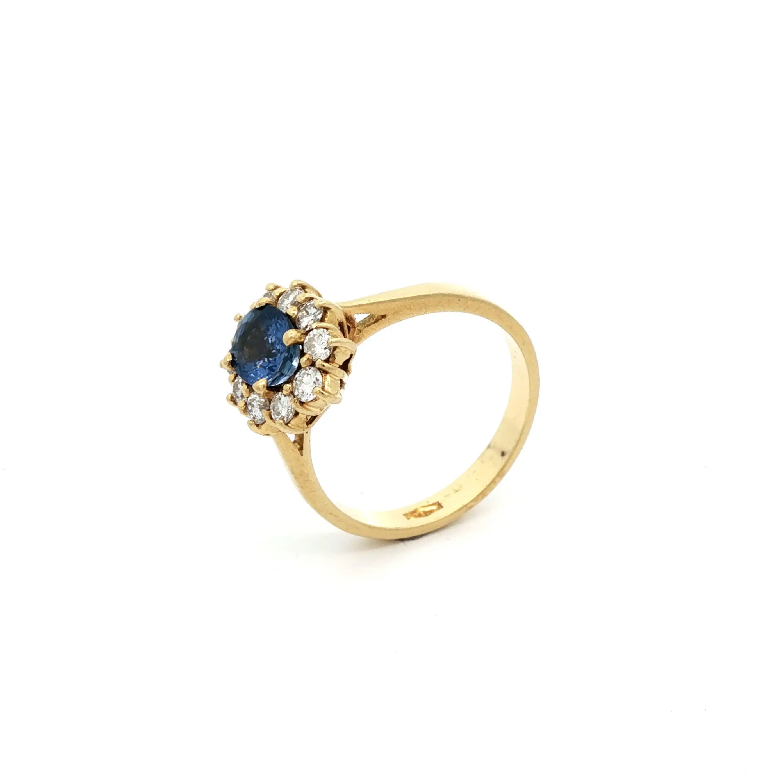 Ring Gelbgold mit hellblauen Farbstein und Brillanten Ring Gelbgold mit hellblauen Farbstein und Brillanten