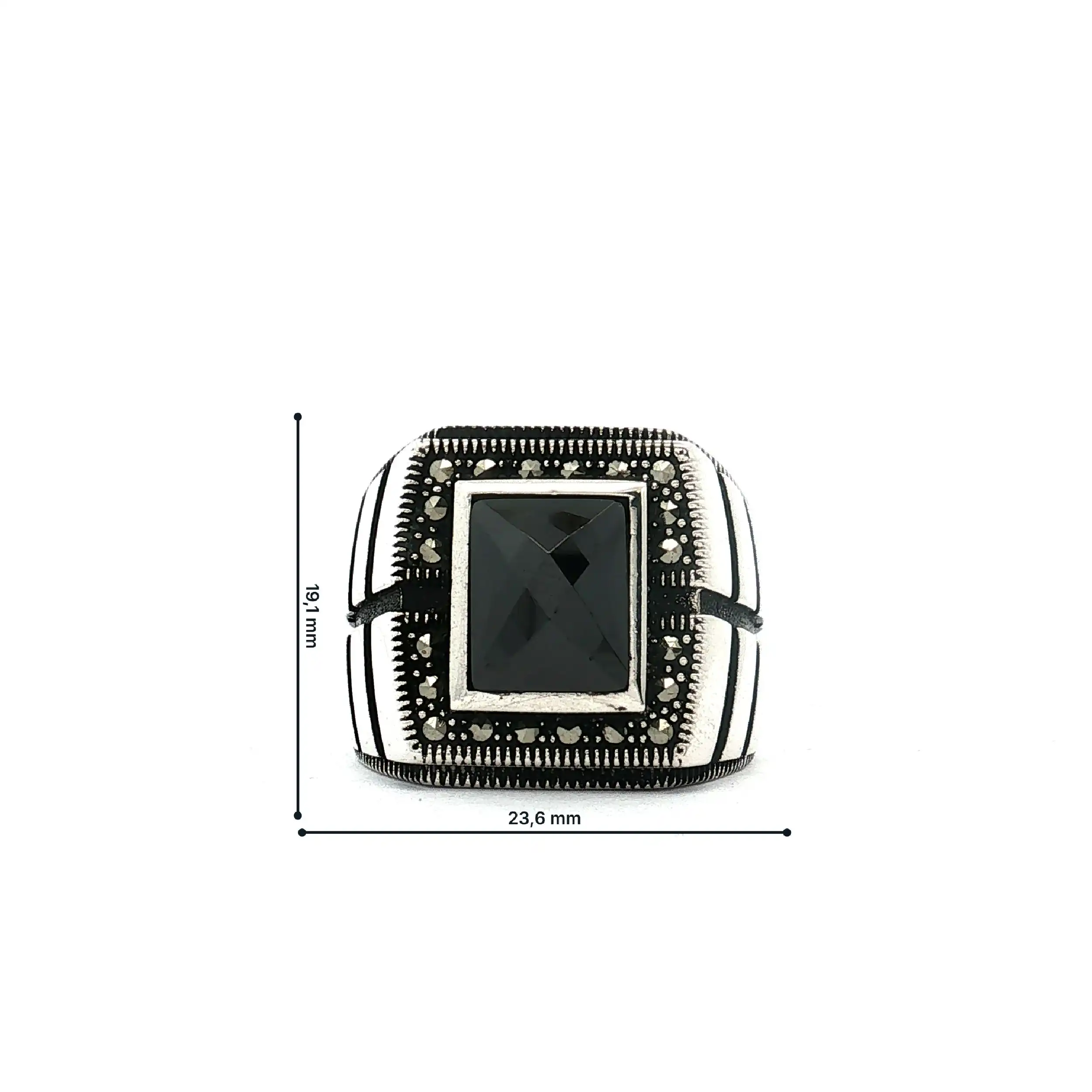 Herrenring Silber mit schwarzen Stein und Markasiten Herrenring Silber mit schwarzen Stein und Markasiten