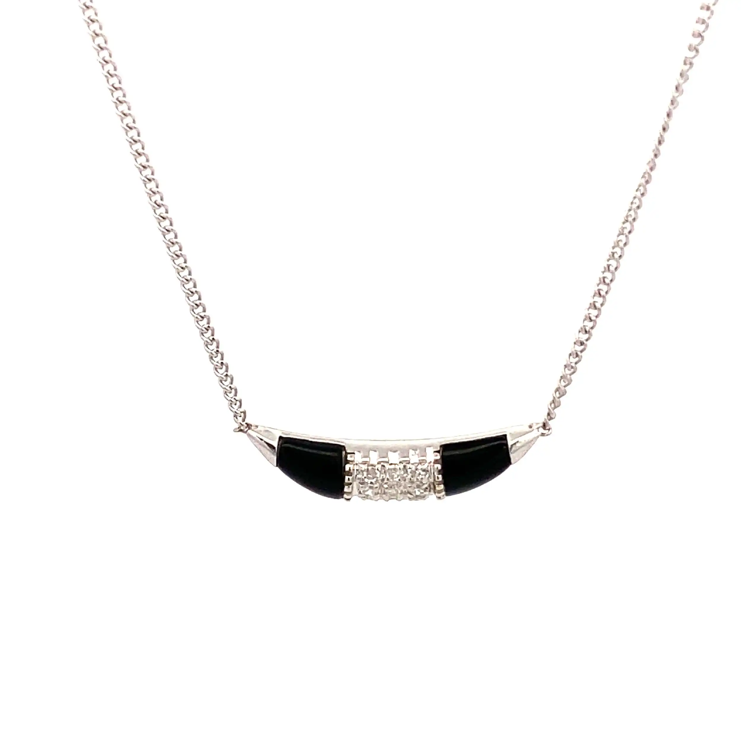 Ankerkette Weißgold mit Diamanten und Onyx