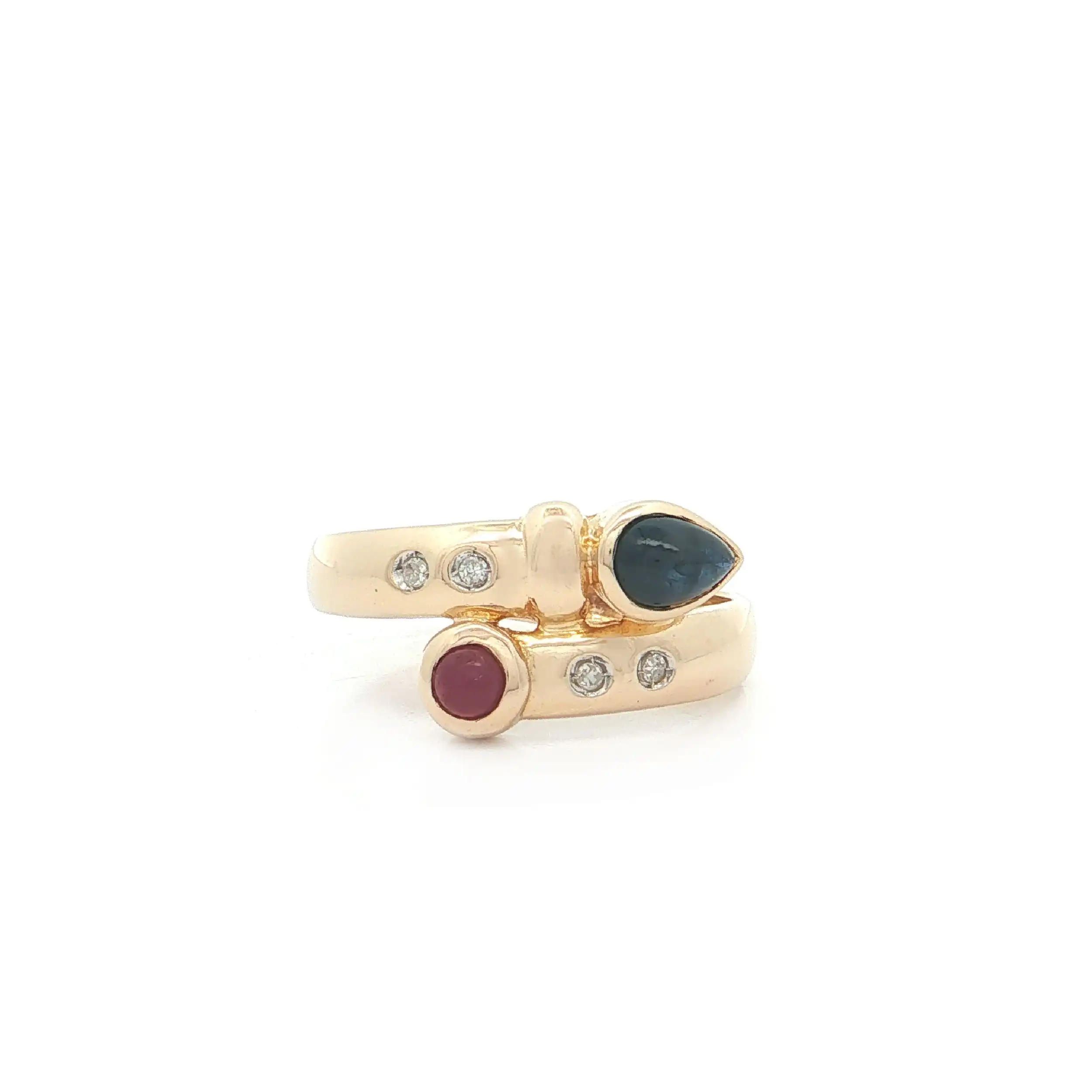 Ring Gelbgold mit Diamanten, Saphir- und Rubin Cabochon