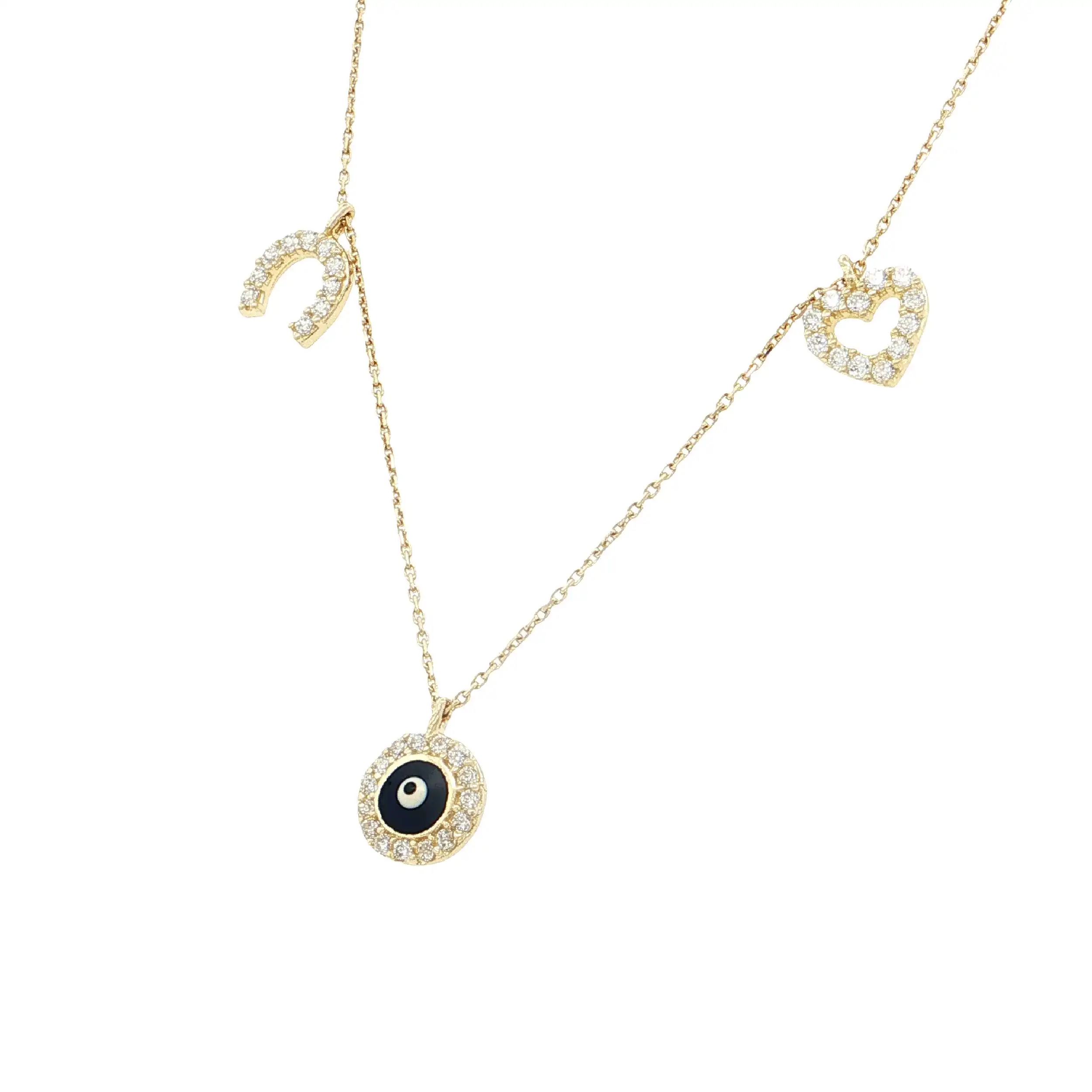 Collier Gelbgold mit verschiedenen Anhängern und Zirkonia