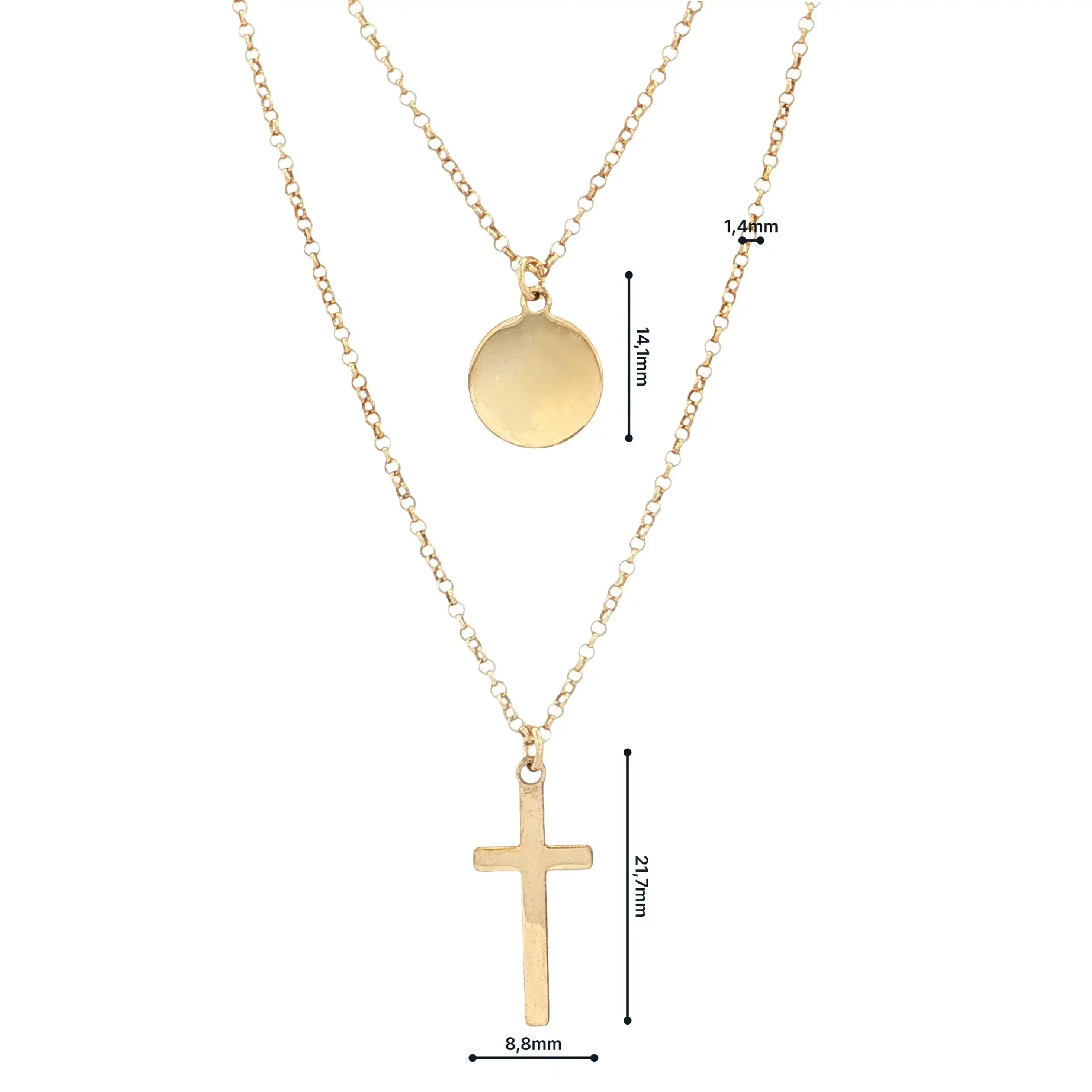 Kette Silber vergoldet doppelreihig mit Kreuz- und Plättchenanhänger Kette Silber vergoldet doppelreihig mit Kreuz- und Plättchenanhänger