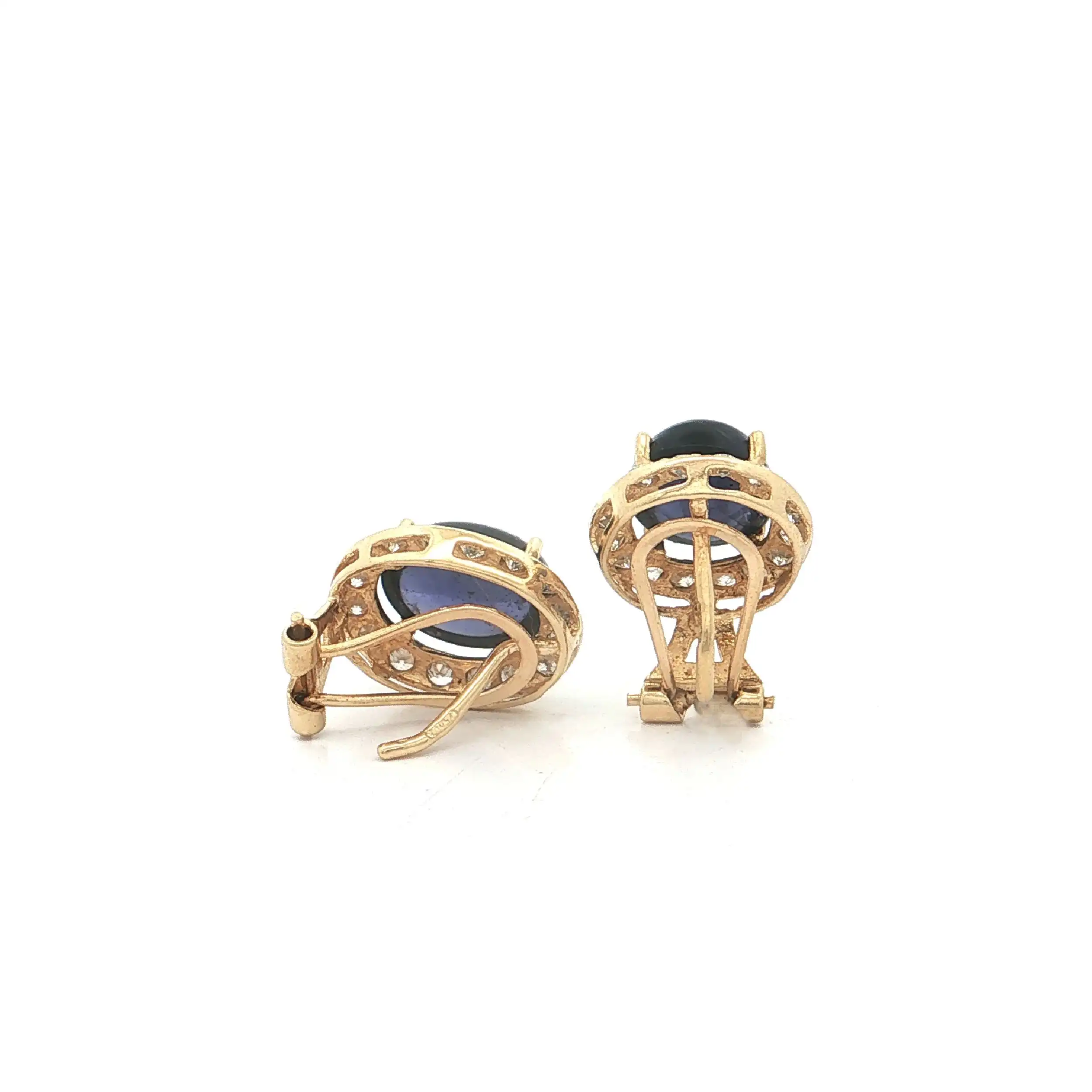 Ohrringe Gelbgold mit blau/violettem Farbstein und Zirkonia